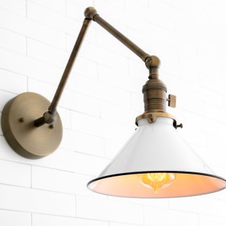 Adjustable white enamel cone wall lamp