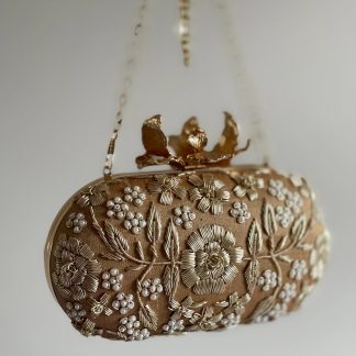Embroidered floral evening clutch