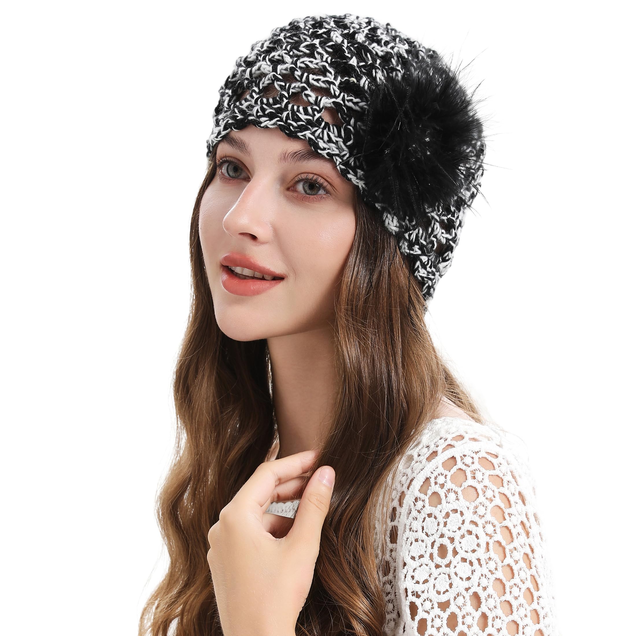 Black and white crochet wool hat - Image 5