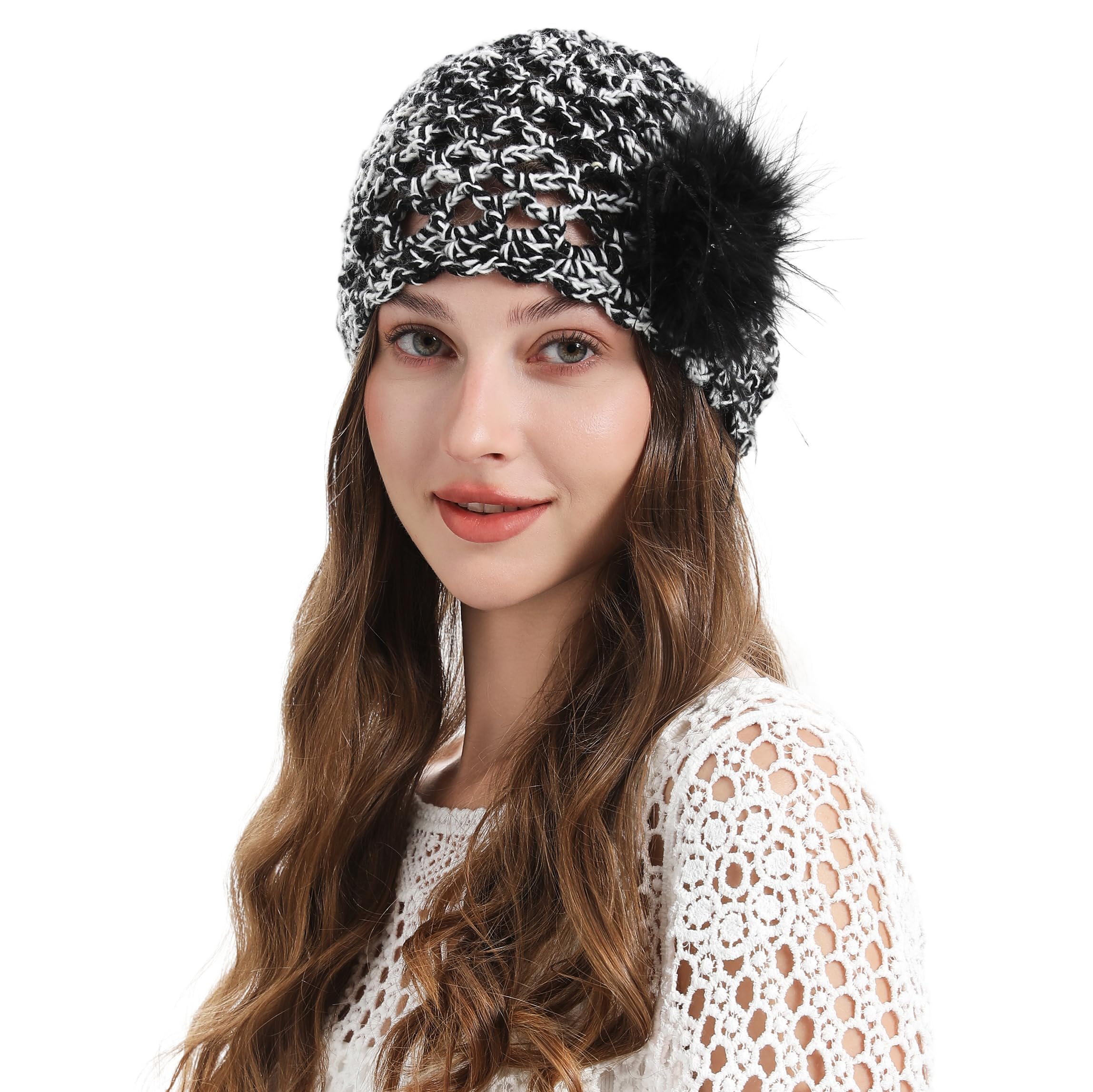 Black and white crochet wool hat