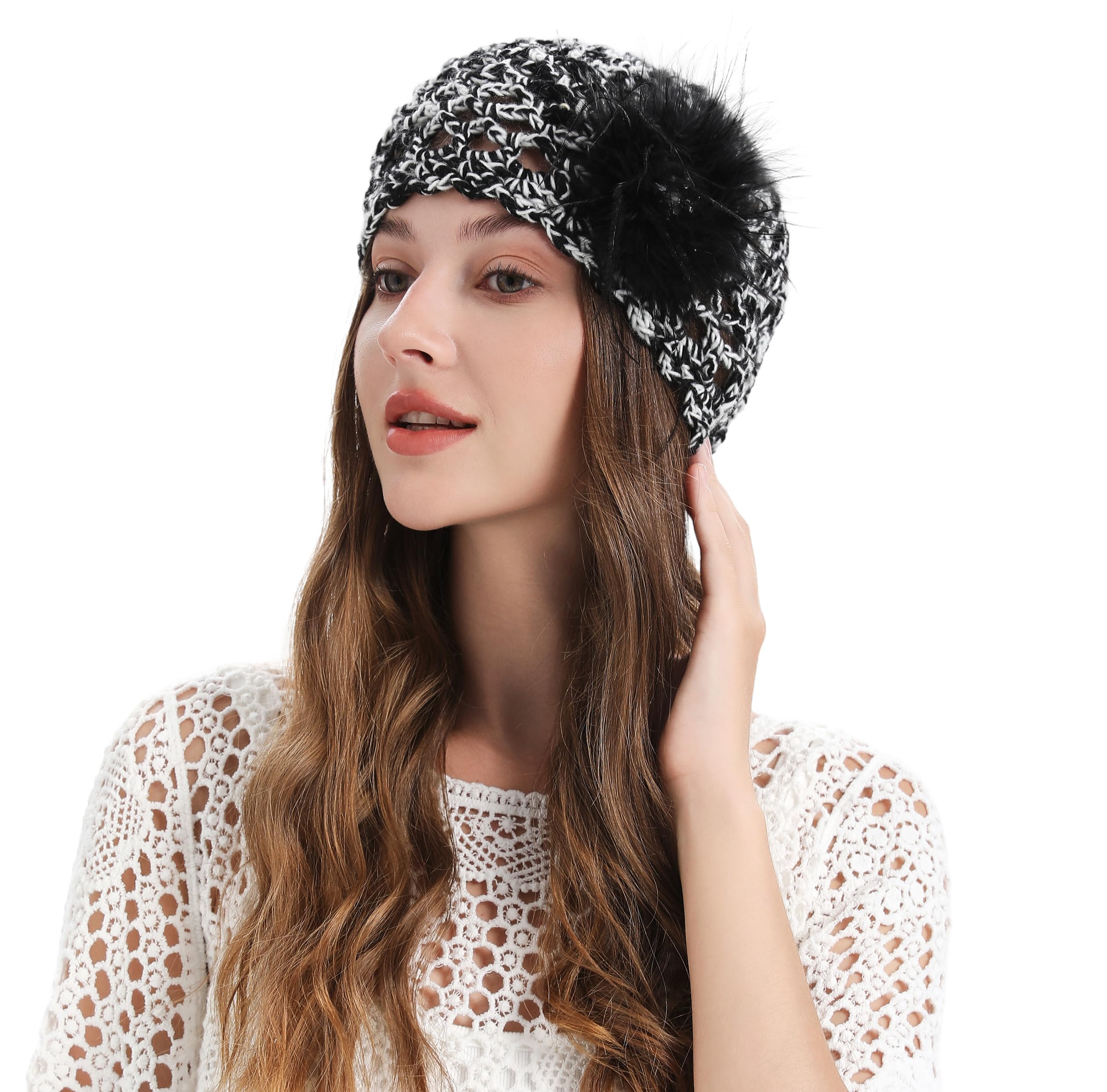 Black and white crochet wool hat - Image 3