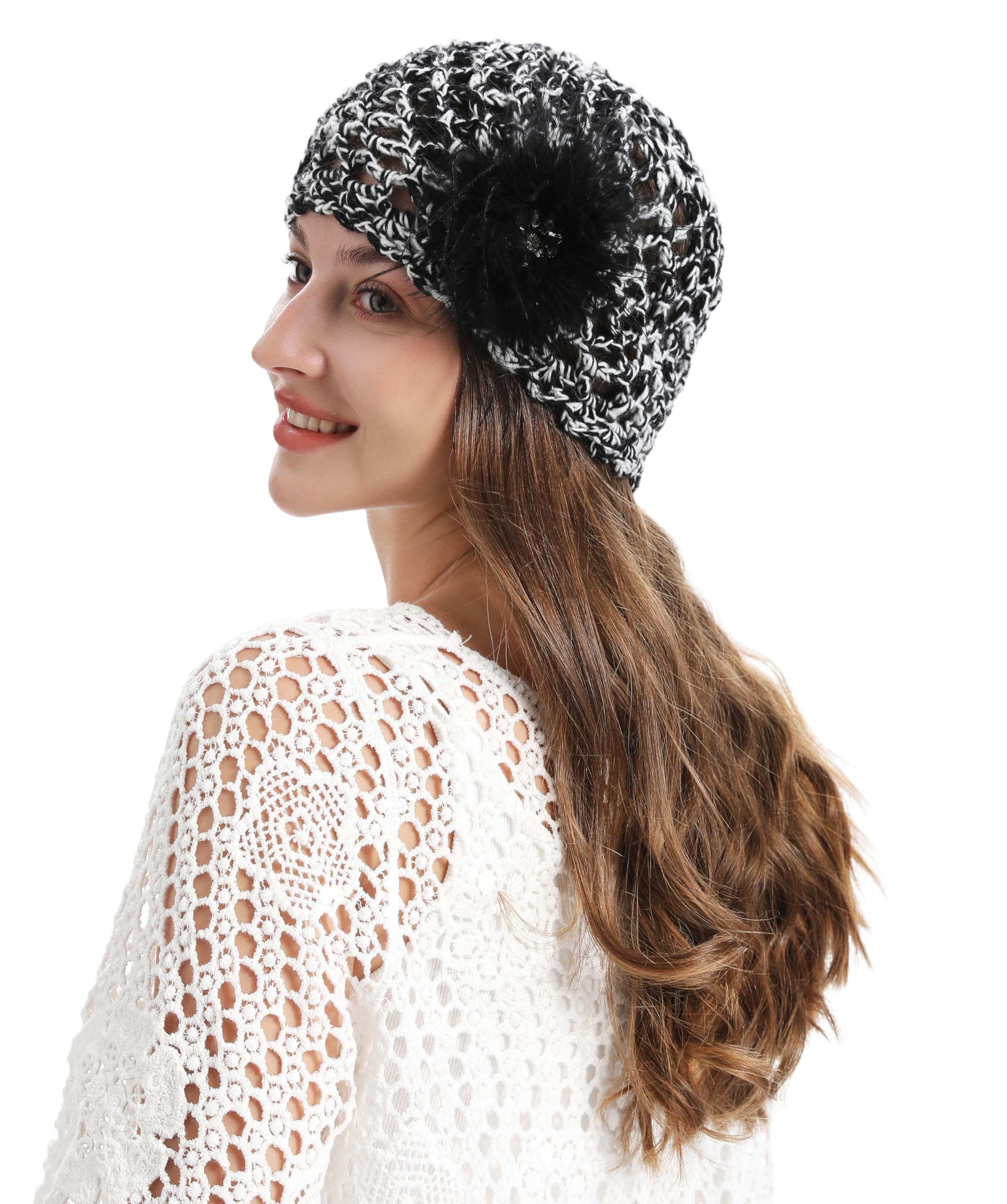 Black and white crochet wool hat - Image 2