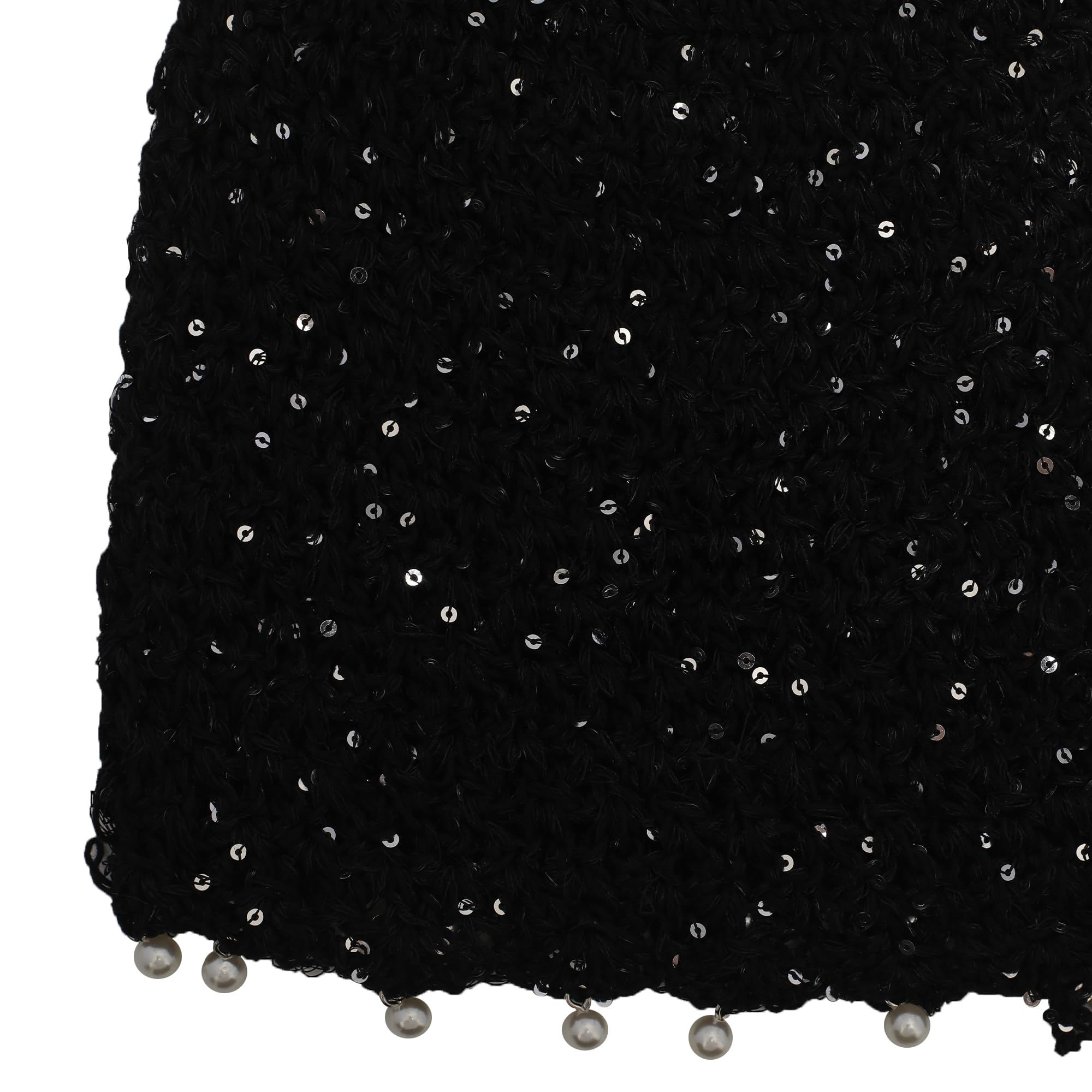 Black pearl tassel crochet cap - Image 2