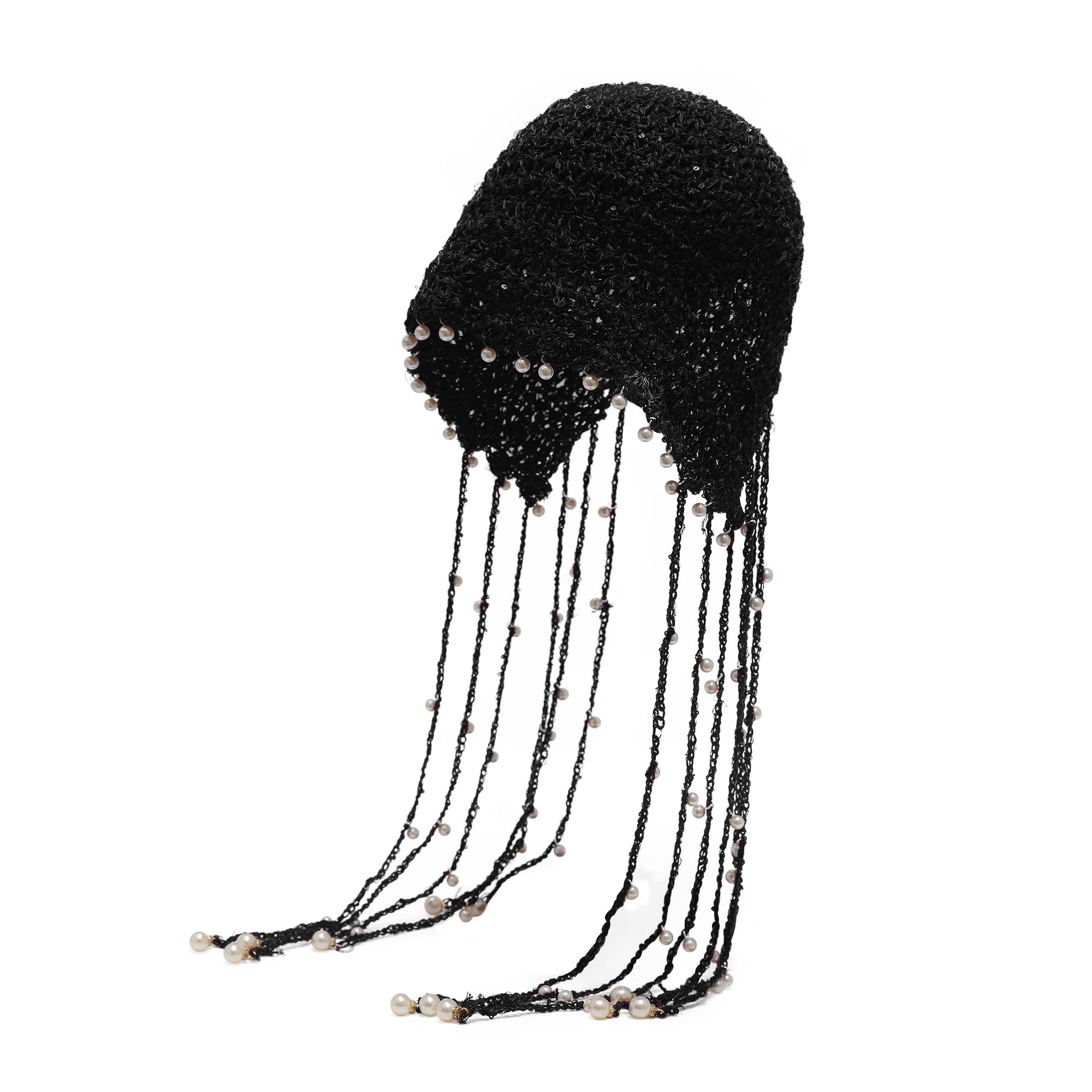 Black pearl tassel crochet cap - Image 8