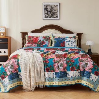 Bohemian Garden Patchwork Three-Piece Quilt Set