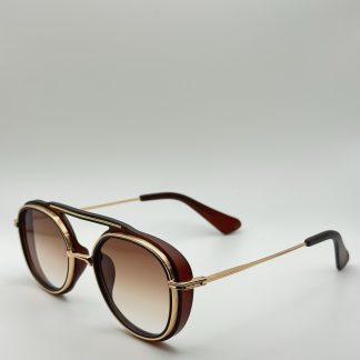 Burgundy and gold double-ring aviator sunglasses