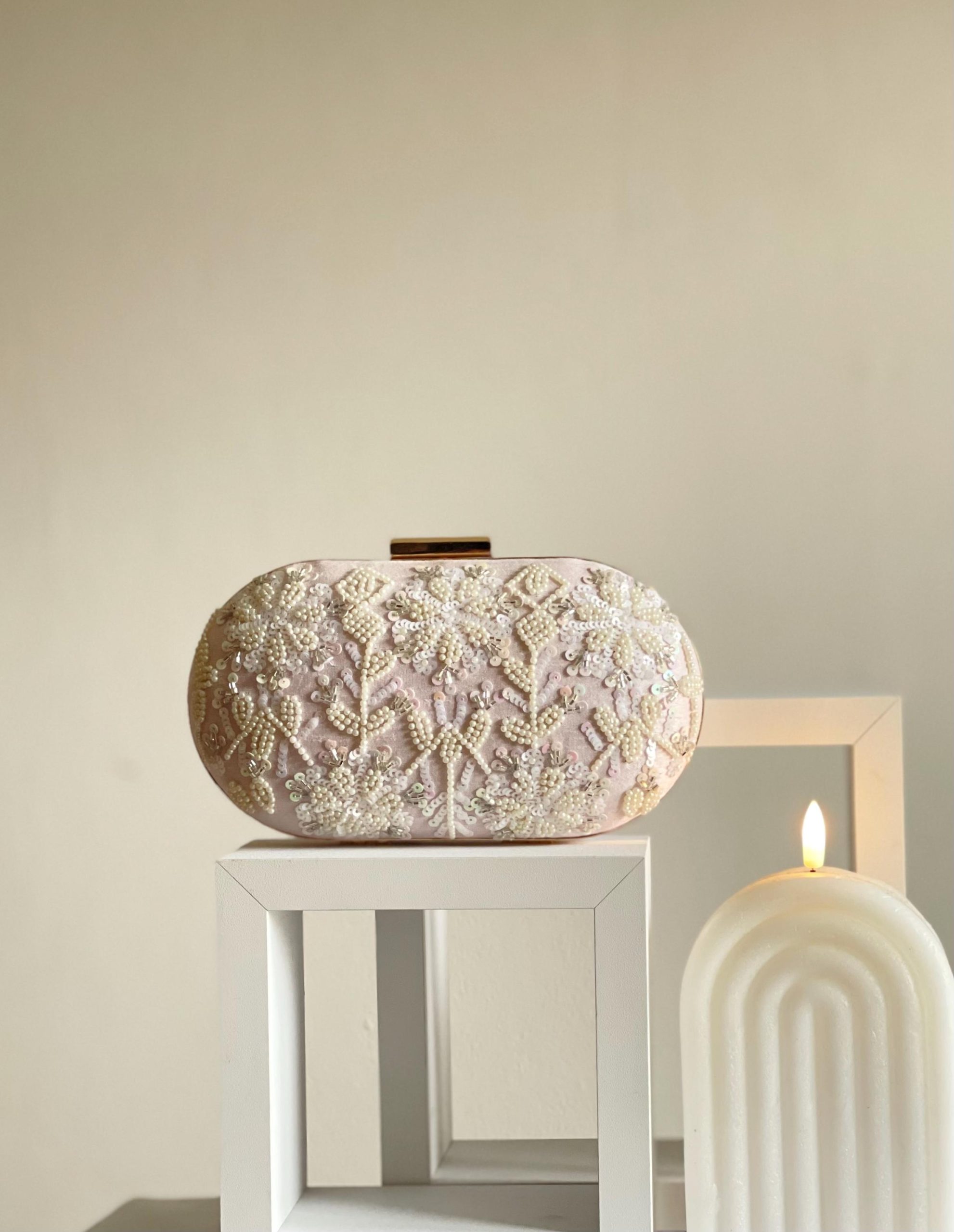 Pearl Embroidered Flower Clutch - Image 4