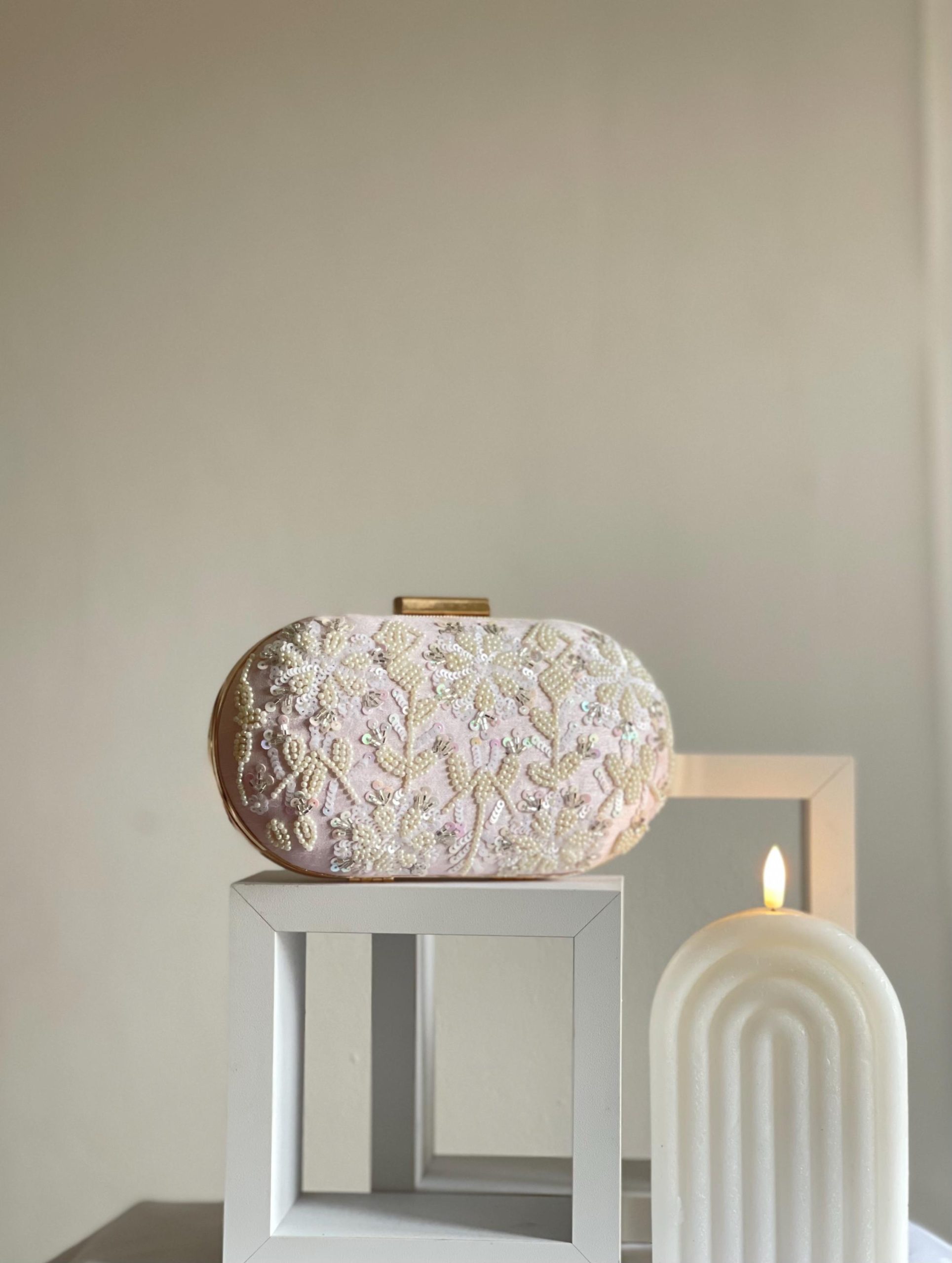 Pearl Embroidered Flower Clutch