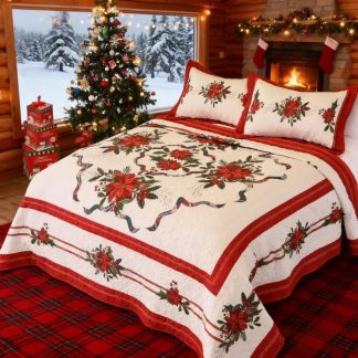 Christmas Red Ribbon Holiday Three-Piece Duvet Set