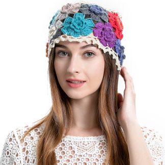 Colorful Crochet Flower Knitted Hat