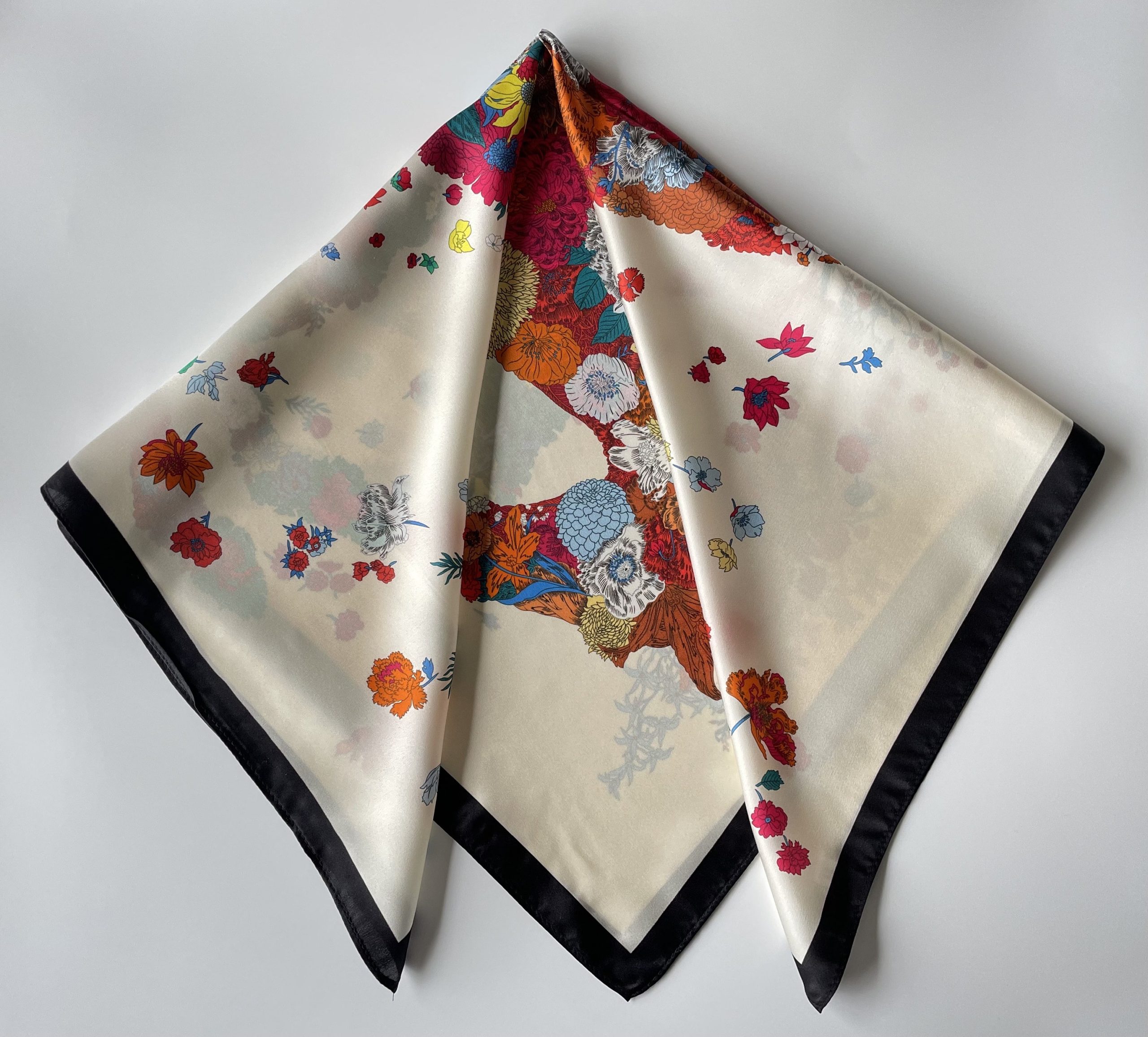 Colorful flowers and white border square scarf - Image 8