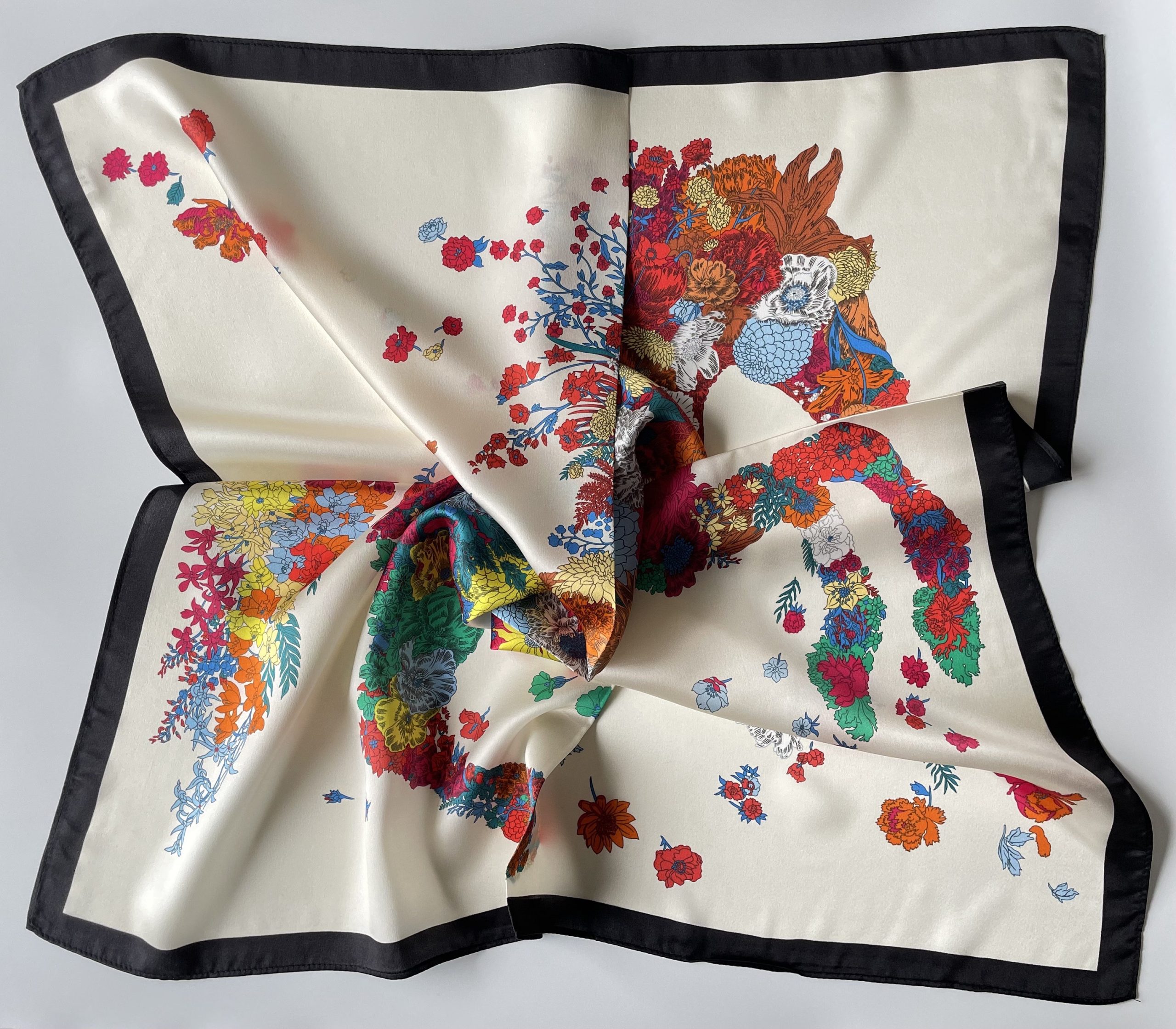 Colorful flowers and white border square scarf - Image 7
