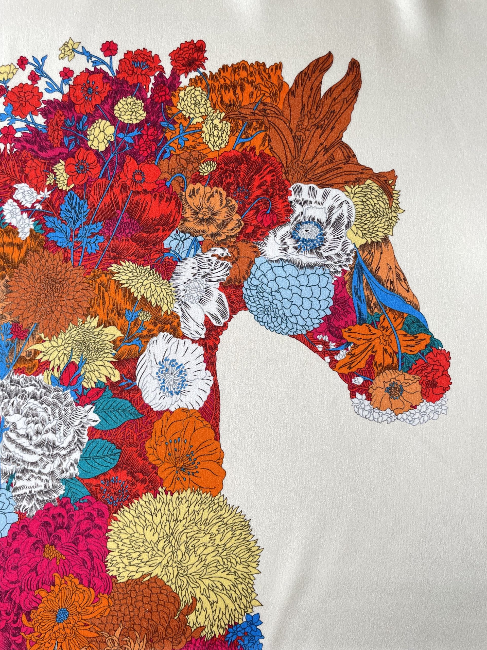 Colorful flowers and white border square scarf - Image 5