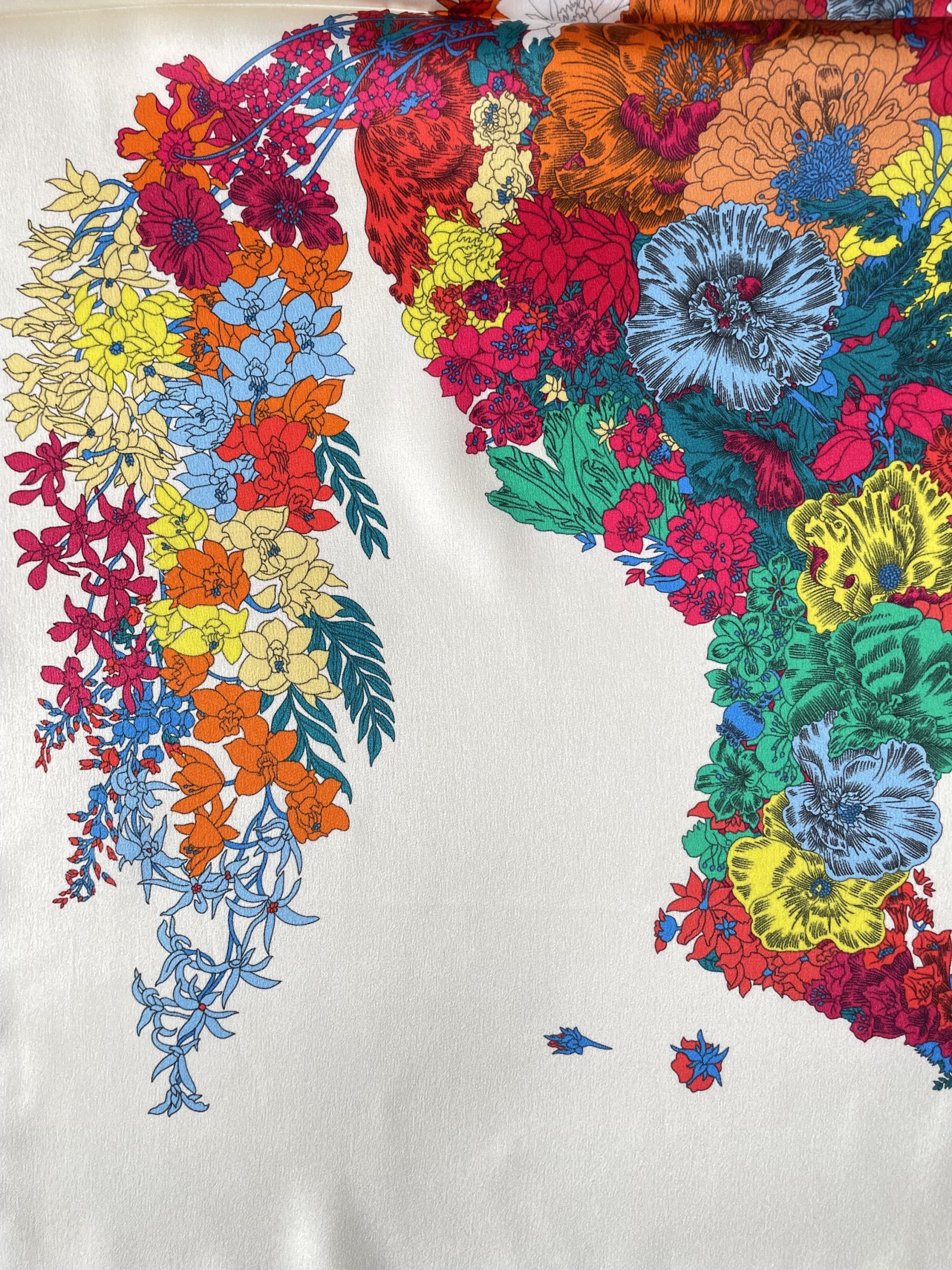 Colorful flowers and white border square scarf - Image 3