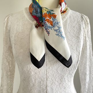 Colorful flowers and white border square scarf