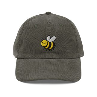Corduroy bee embroidered hat