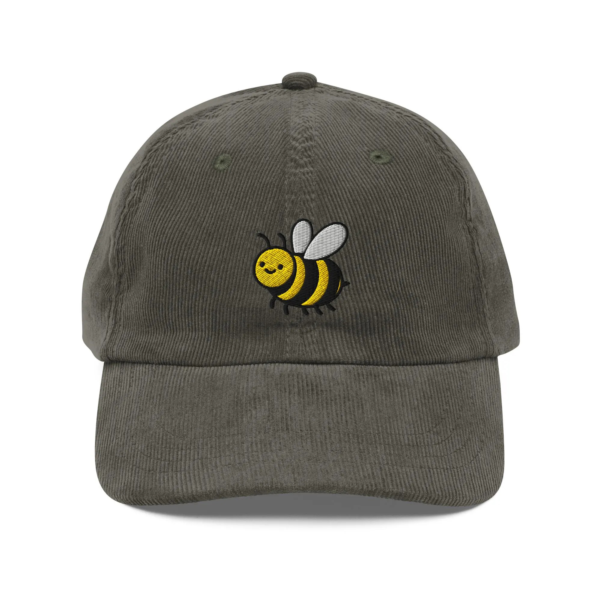 Corduroy bee embroidered hat