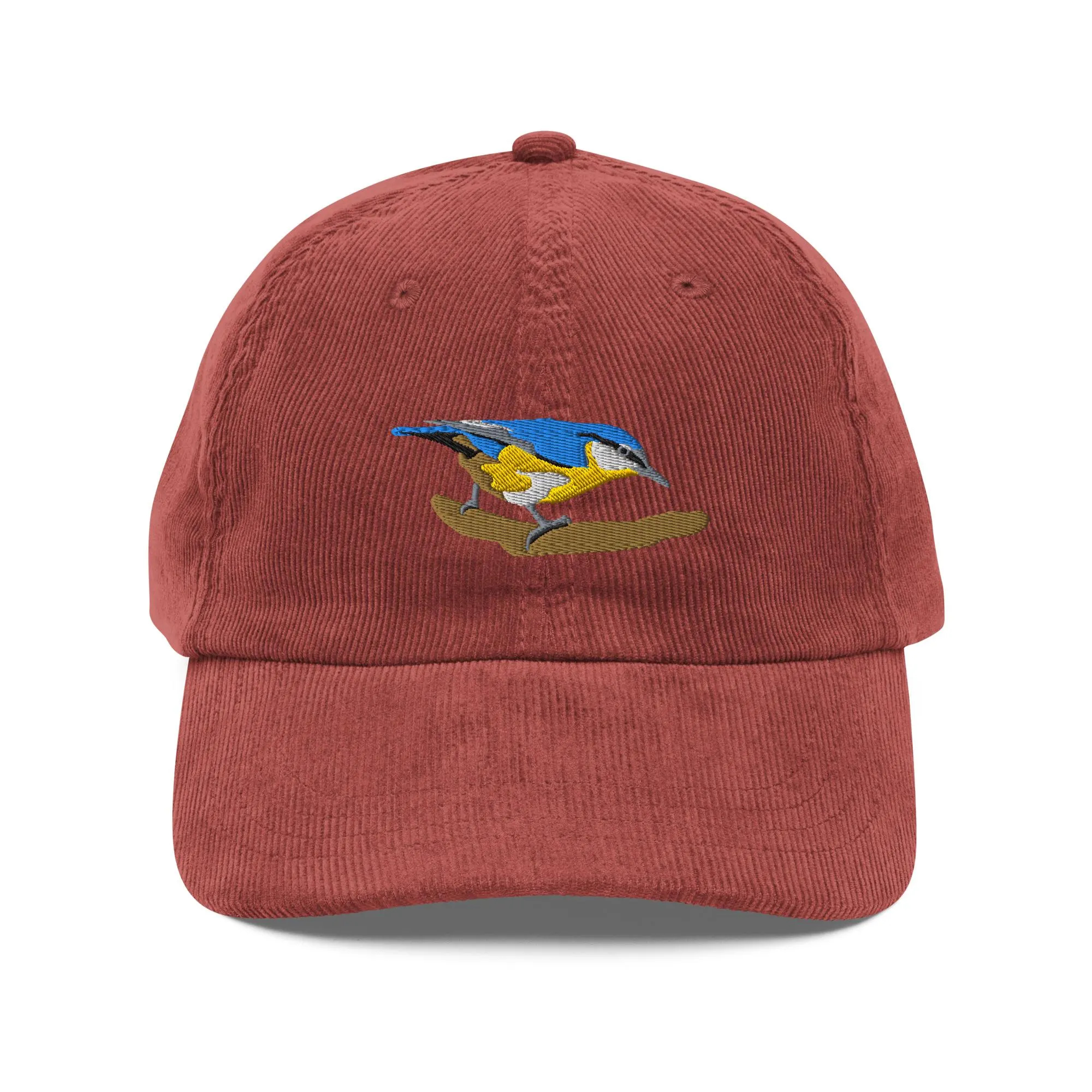 Corduroy blue and yellow bird embroidered hat - Image 5