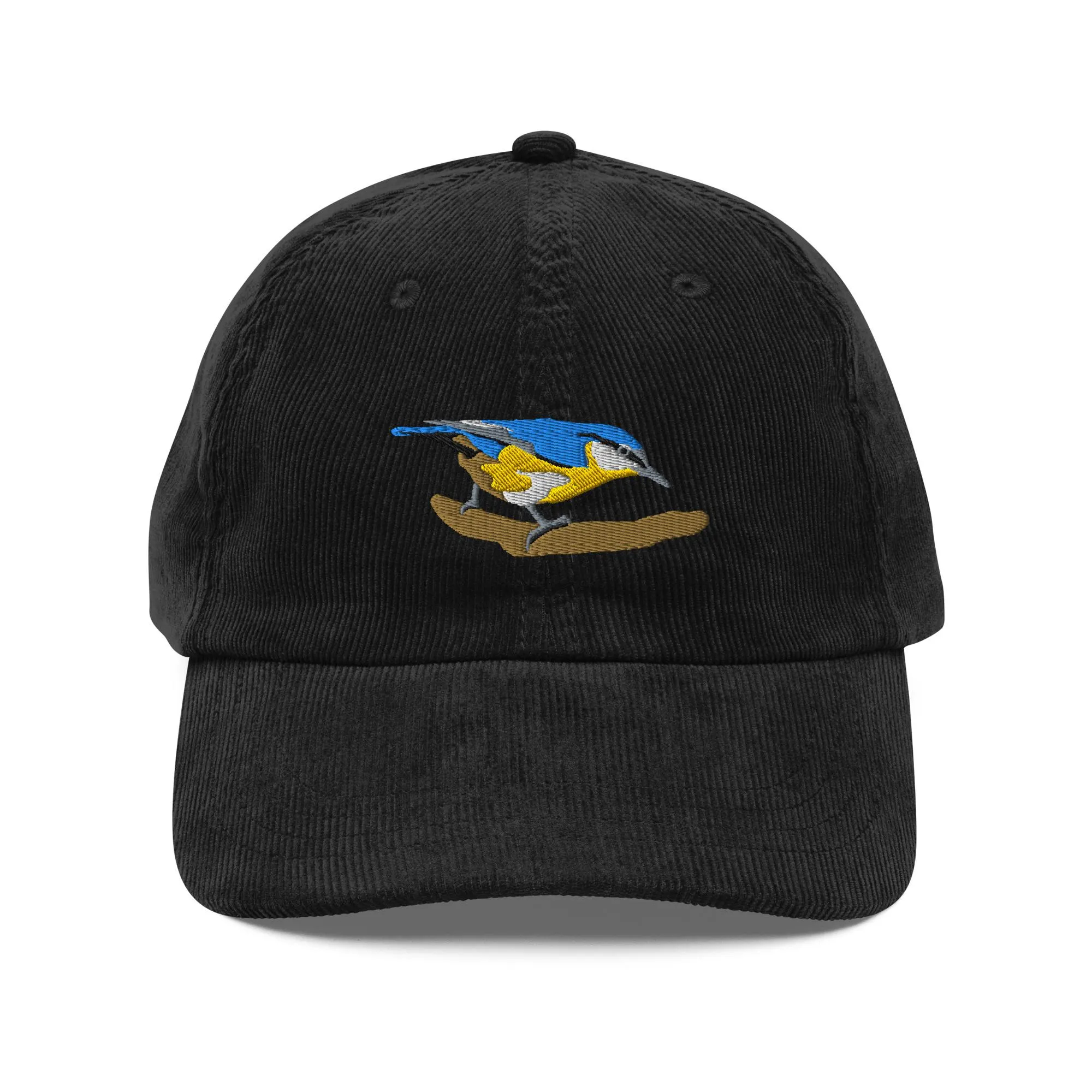 Corduroy blue and yellow bird embroidered hat - Image 4