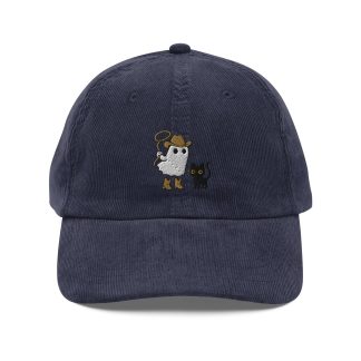 Corduroy denim owl and kitten embroidered hat