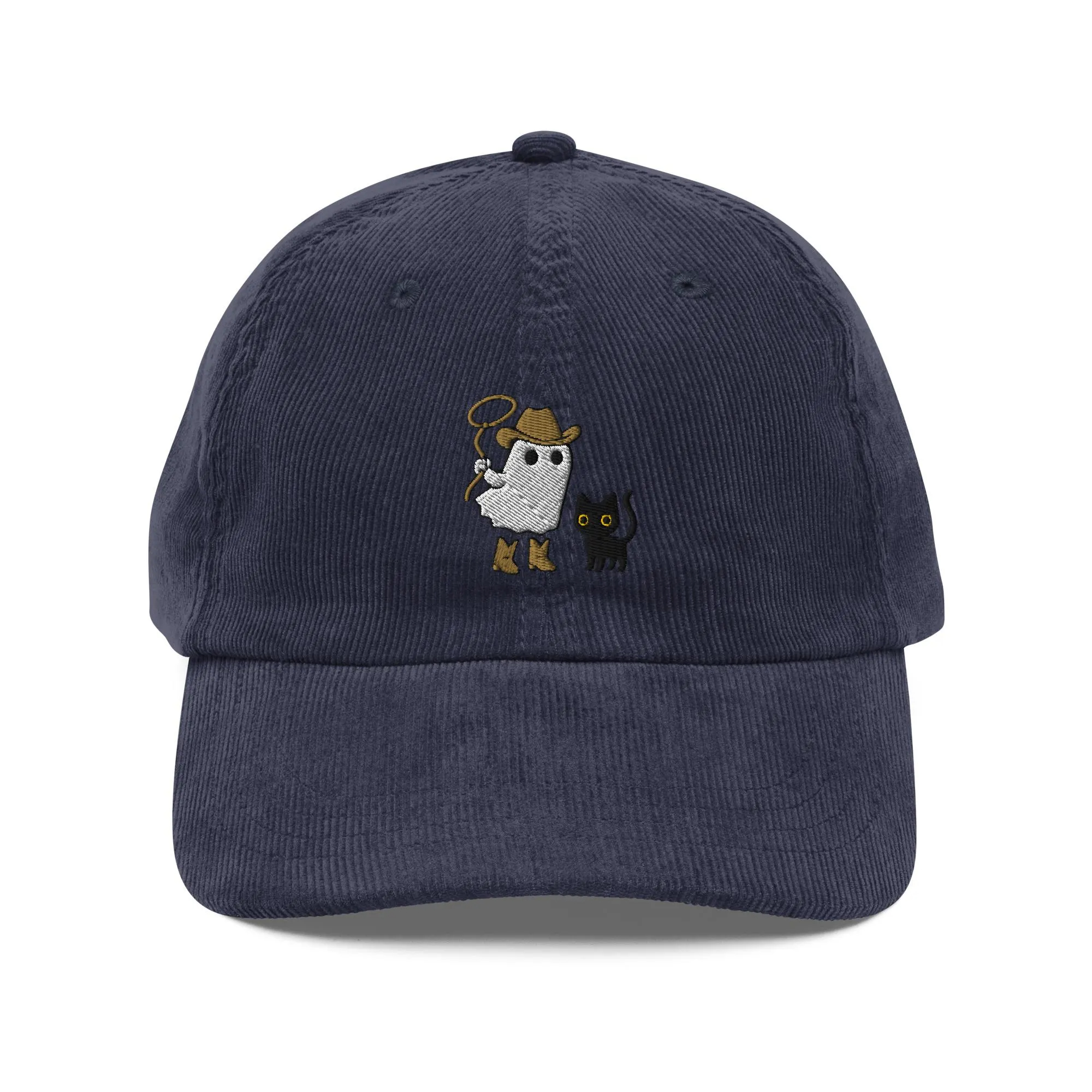 Corduroy denim owl and kitten embroidered hat