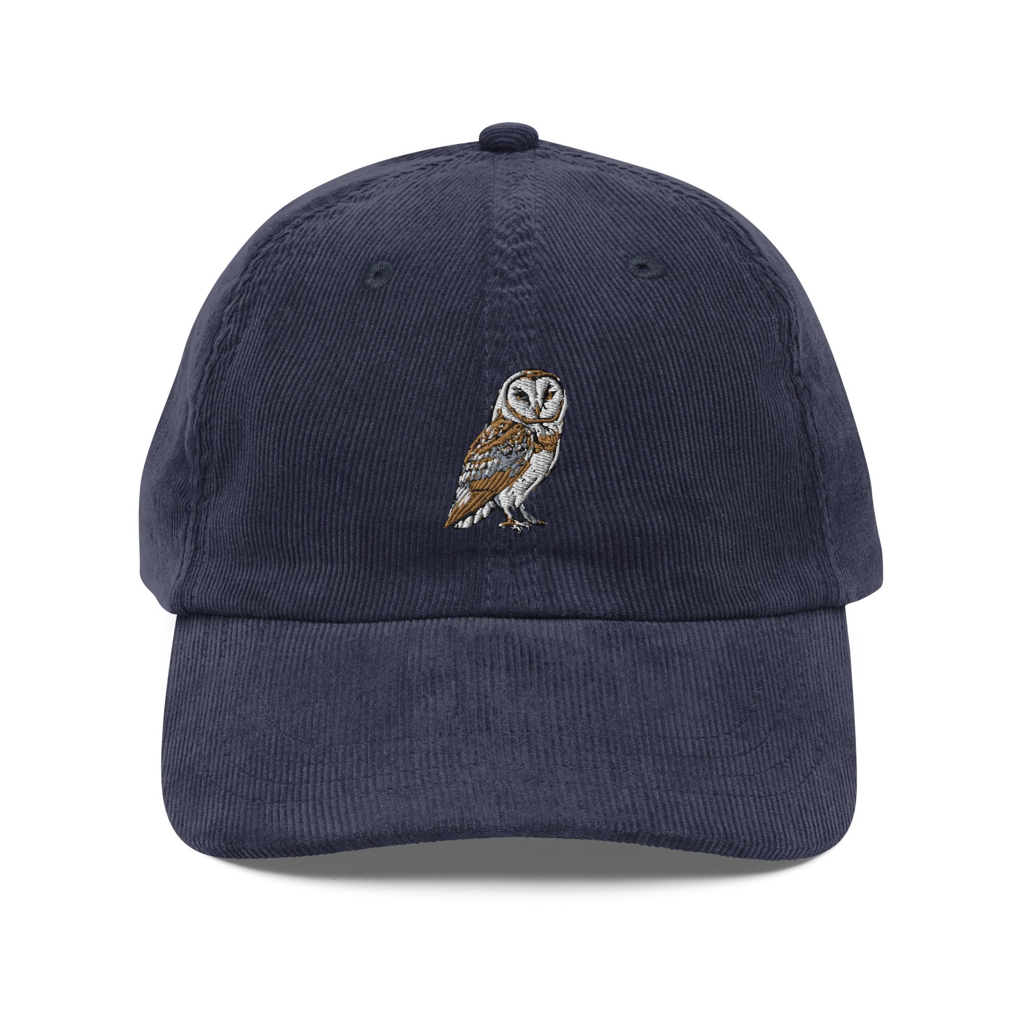 Corduroy owl embroidered hat