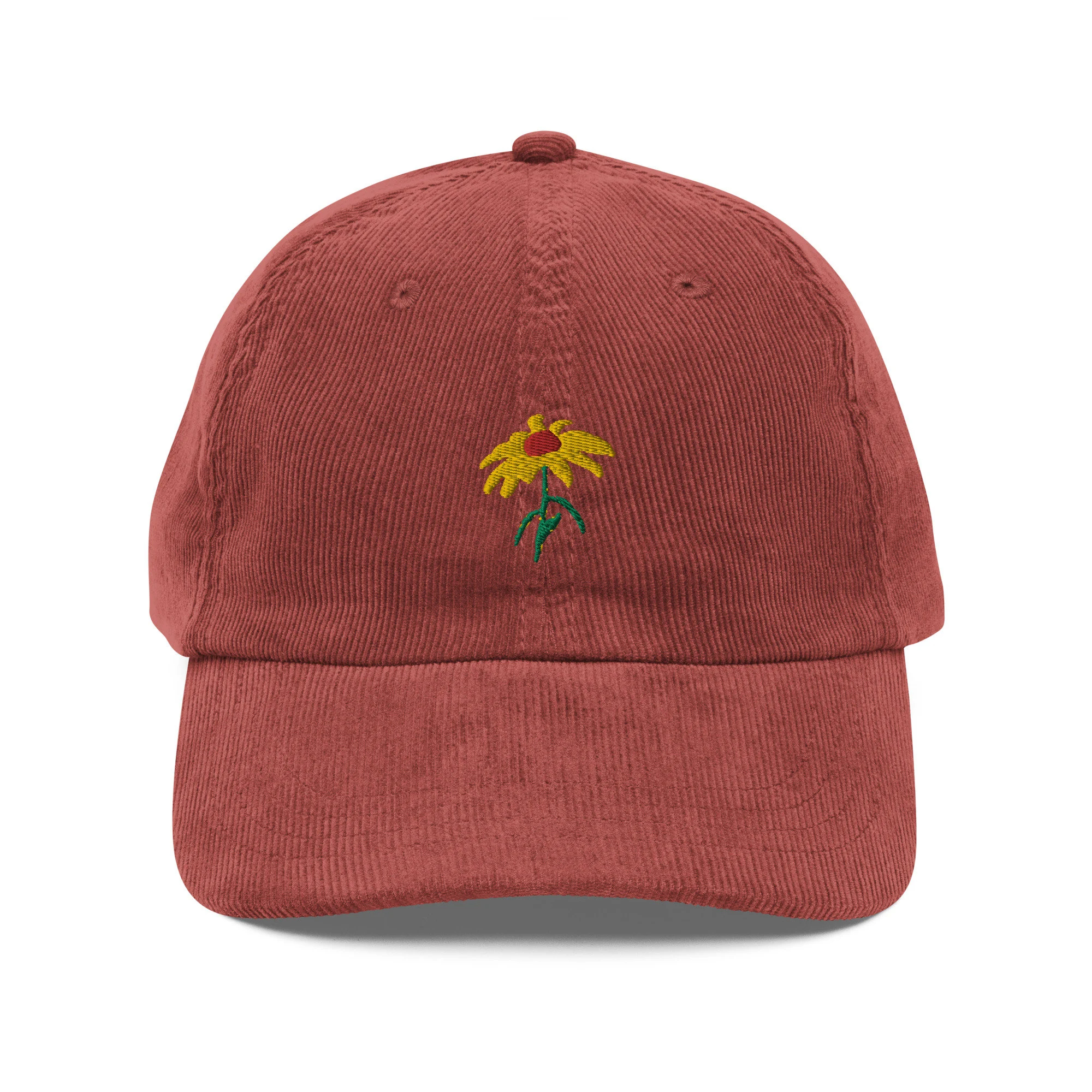 Corduroy yellow daisy embroidered hat - Image 5
