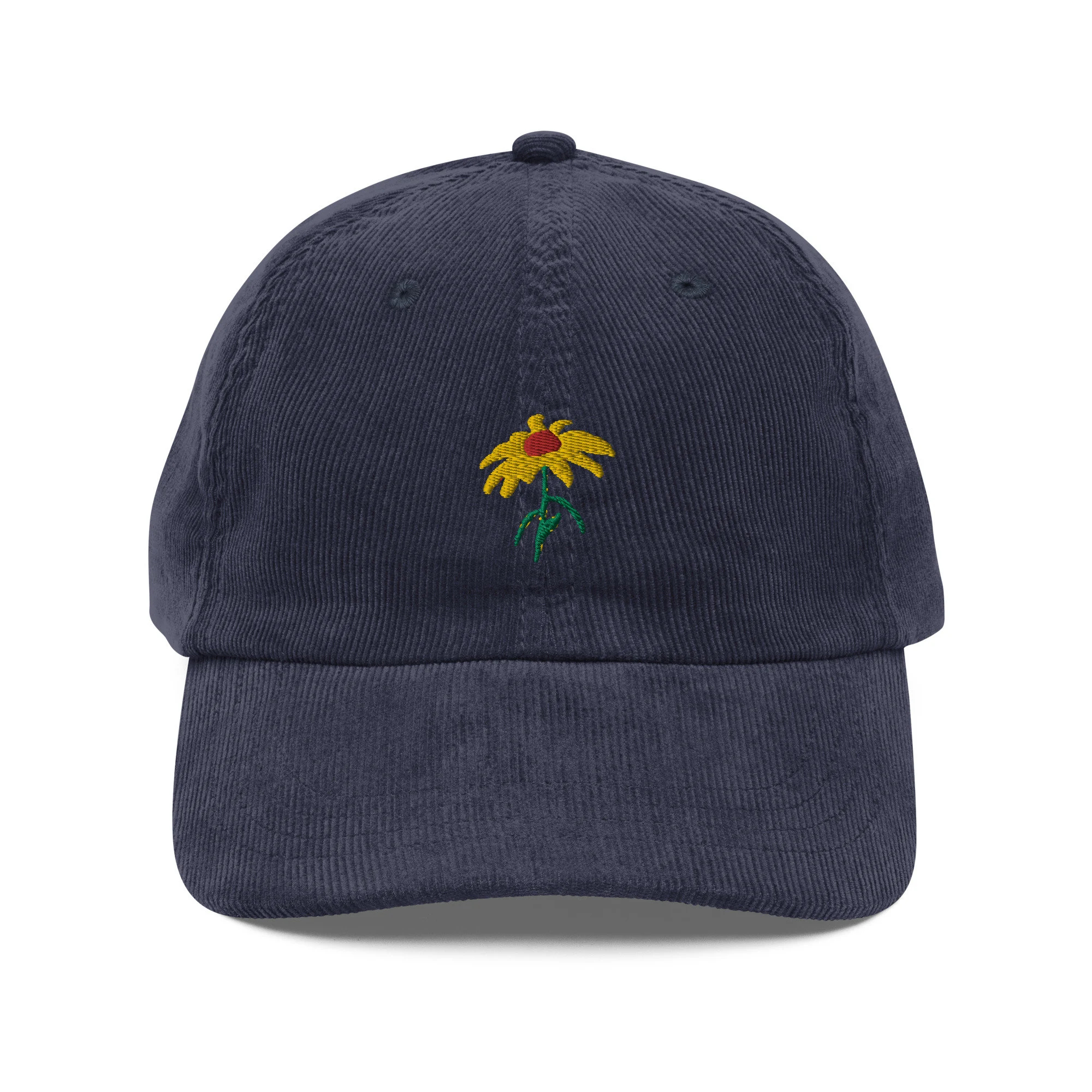 Corduroy yellow daisy embroidered hat
