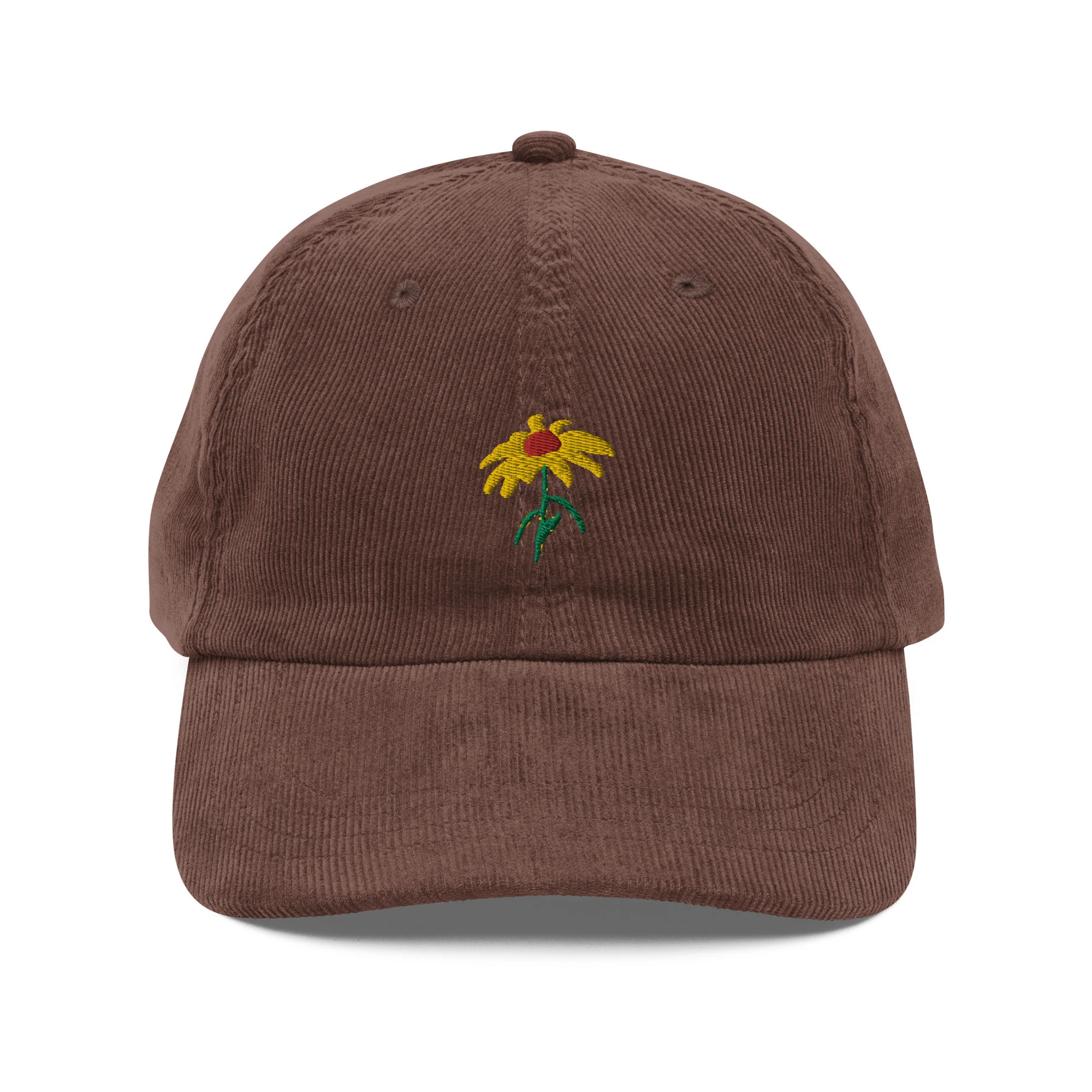 Corduroy yellow daisy embroidered hat - Image 3