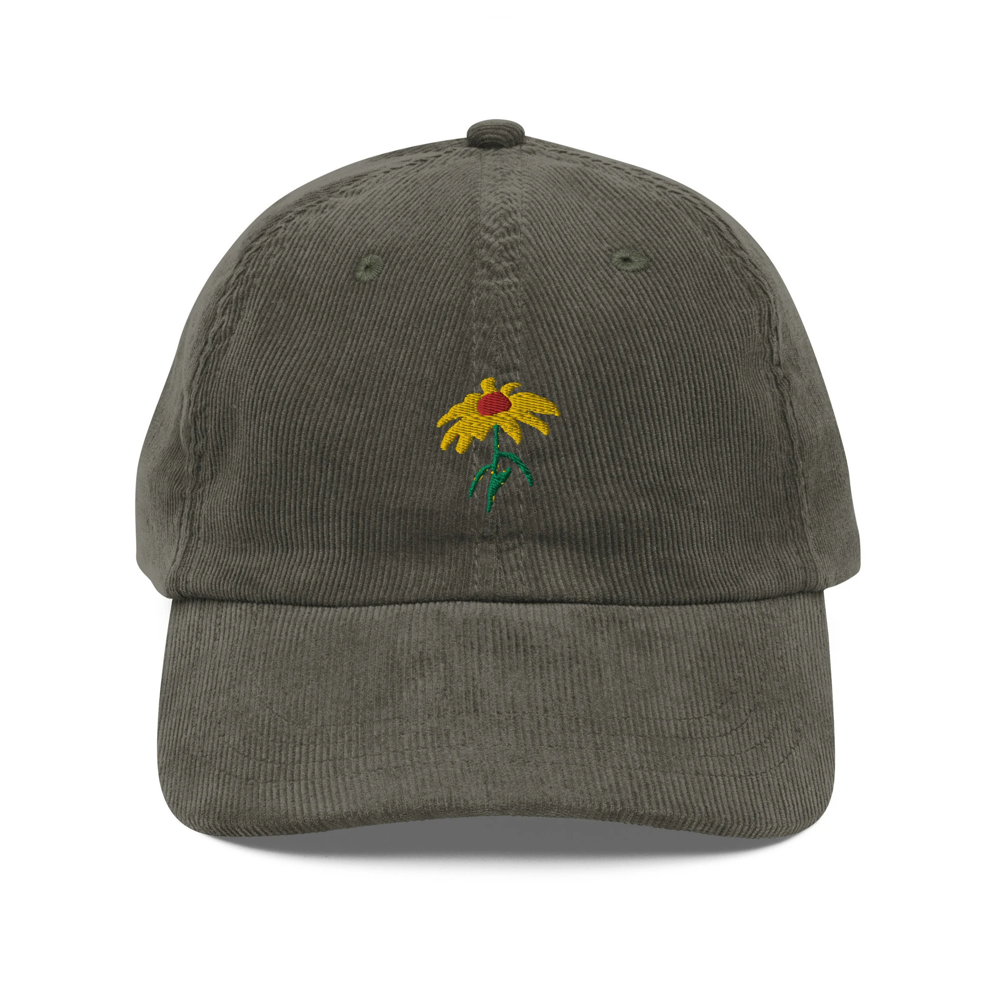 Corduroy yellow daisy embroidered hat - Image 2