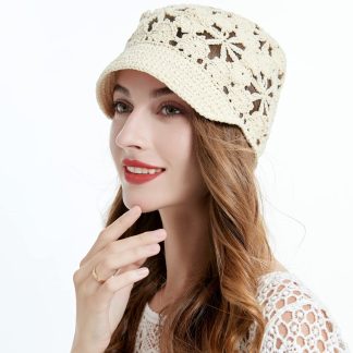 Cream-colored crochet flower fisherman's hat