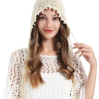Cream-colored crochet tassel soft hat