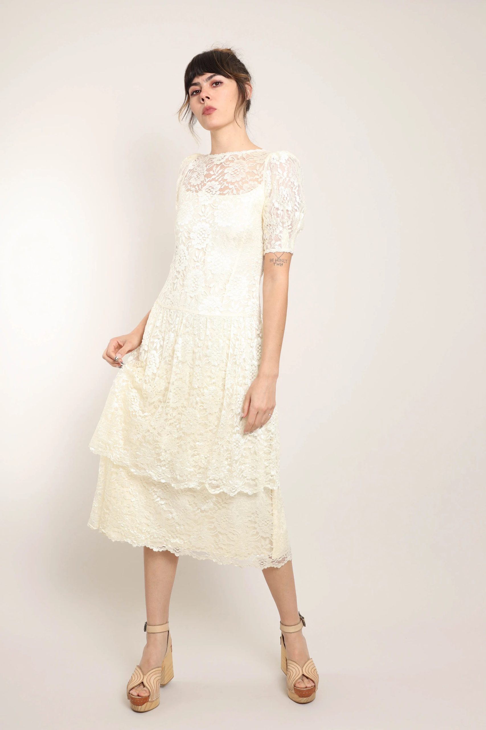Creamy white lace dress