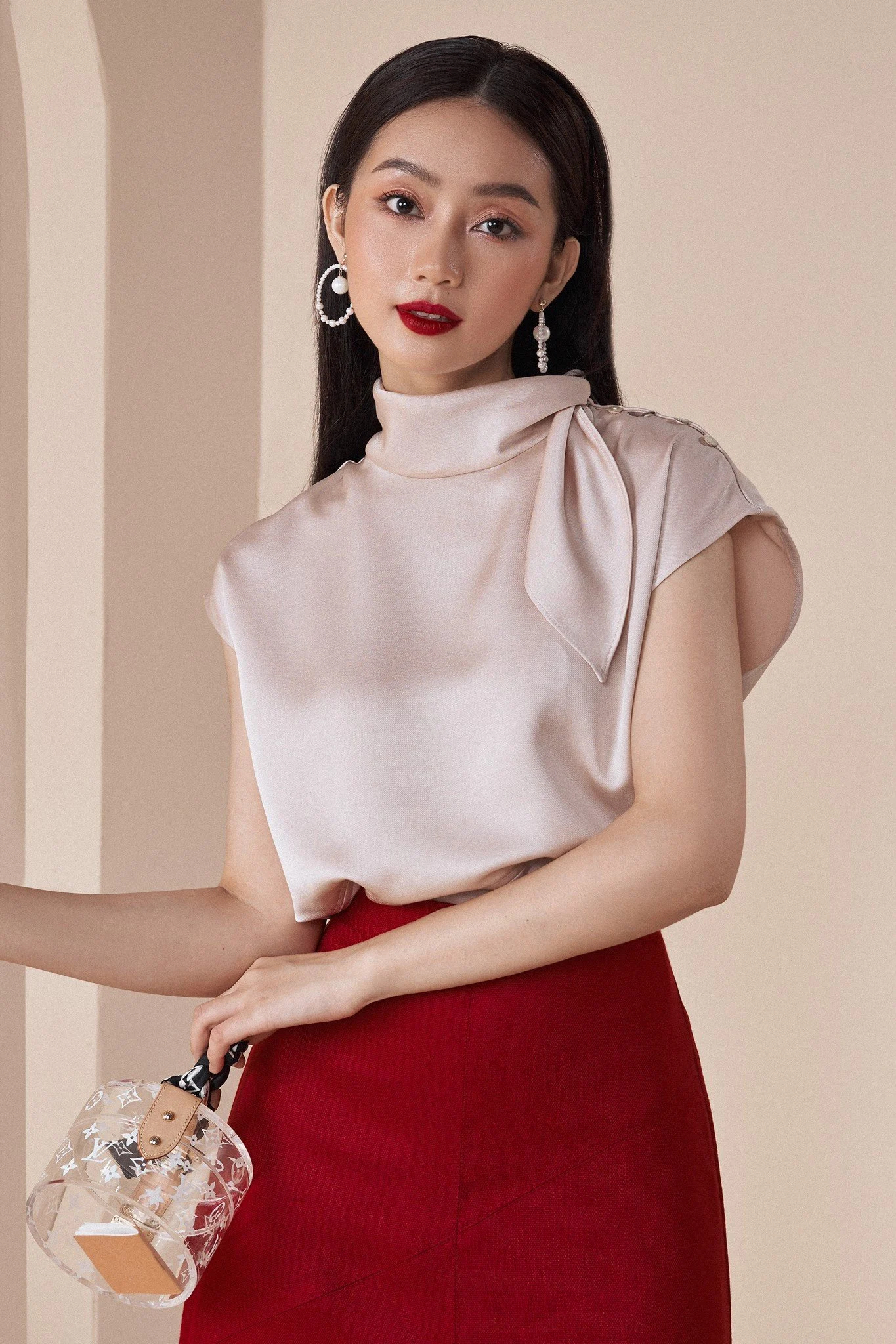 High-necked ribbon satin top - Image 3