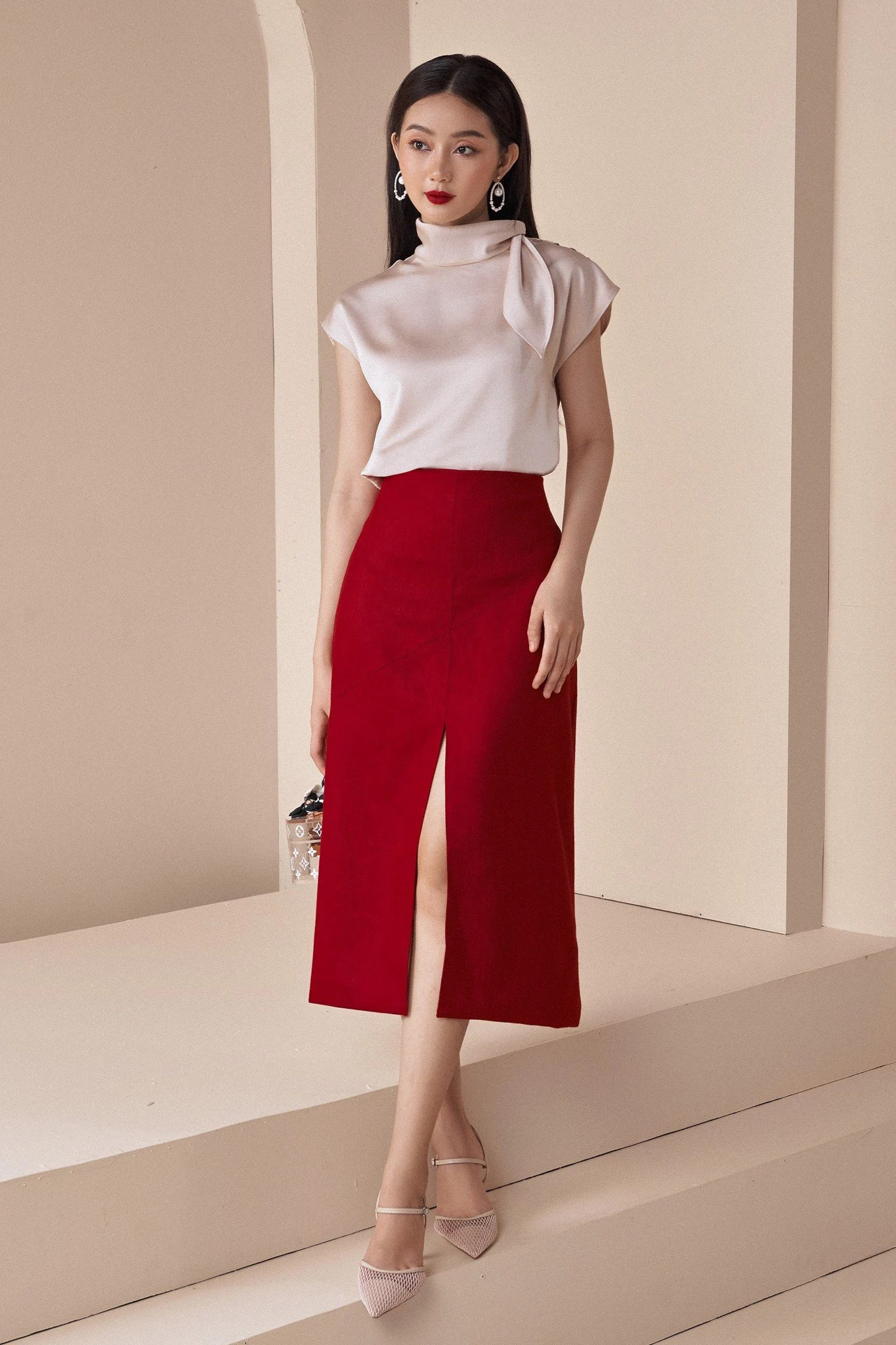 High-necked ribbon satin top - Image 2