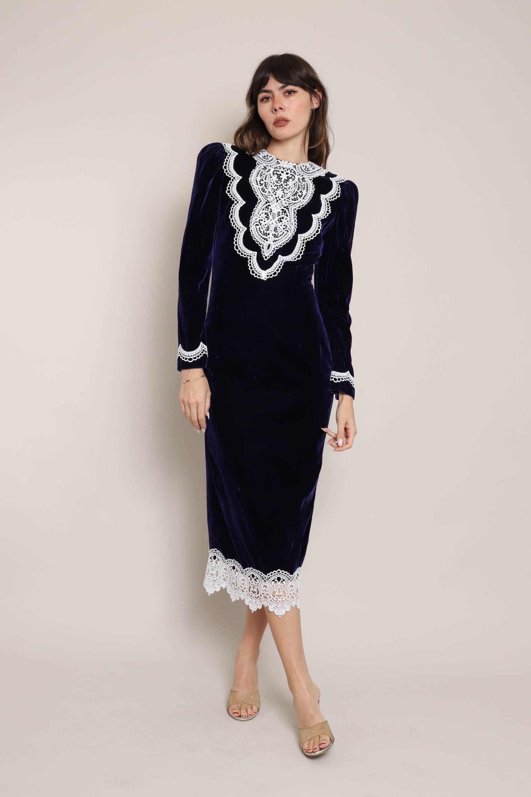 Dark blue velvet vintage dress