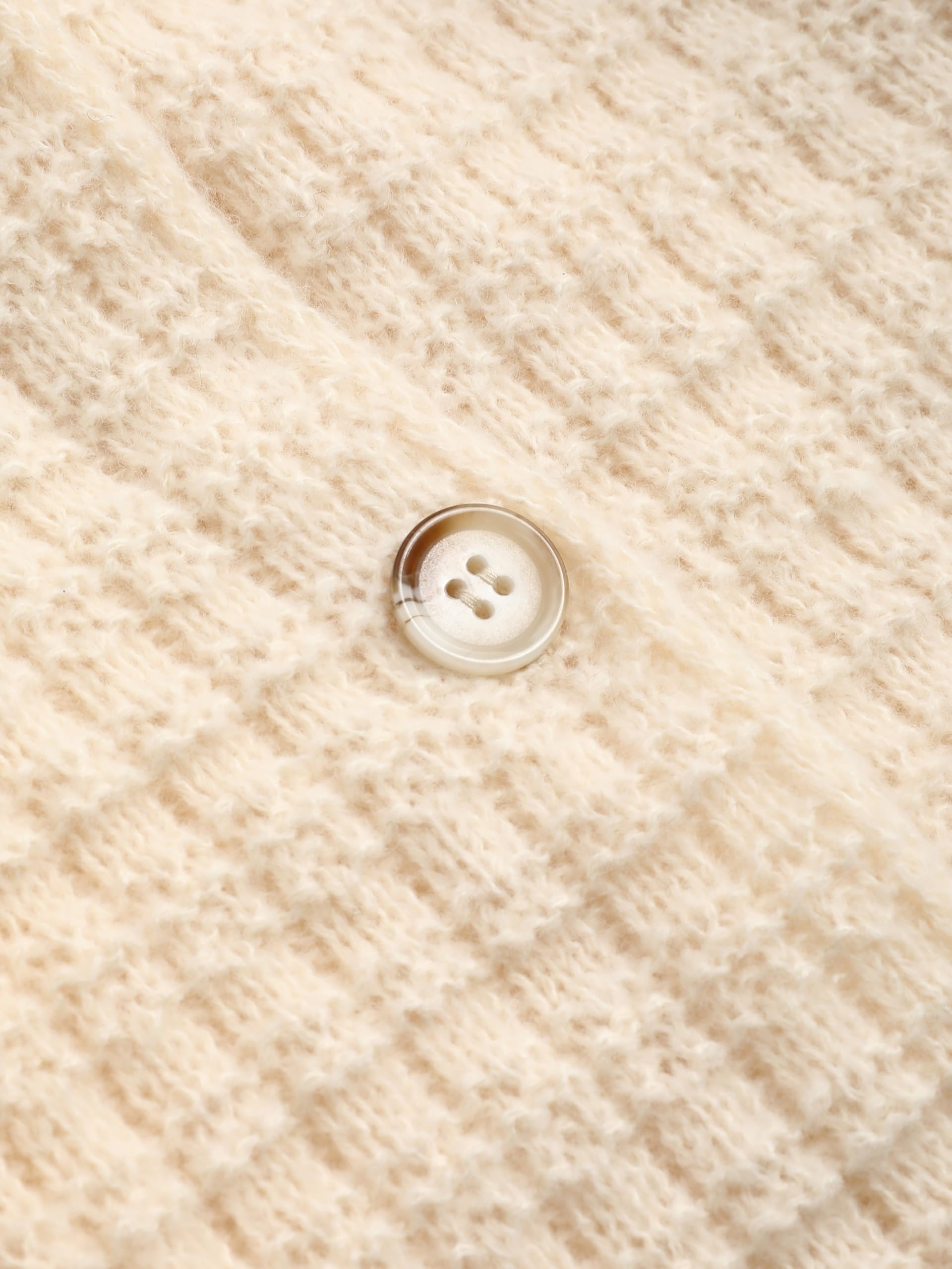 Cream-colored waffle check crew neck cardigan - Image 3
