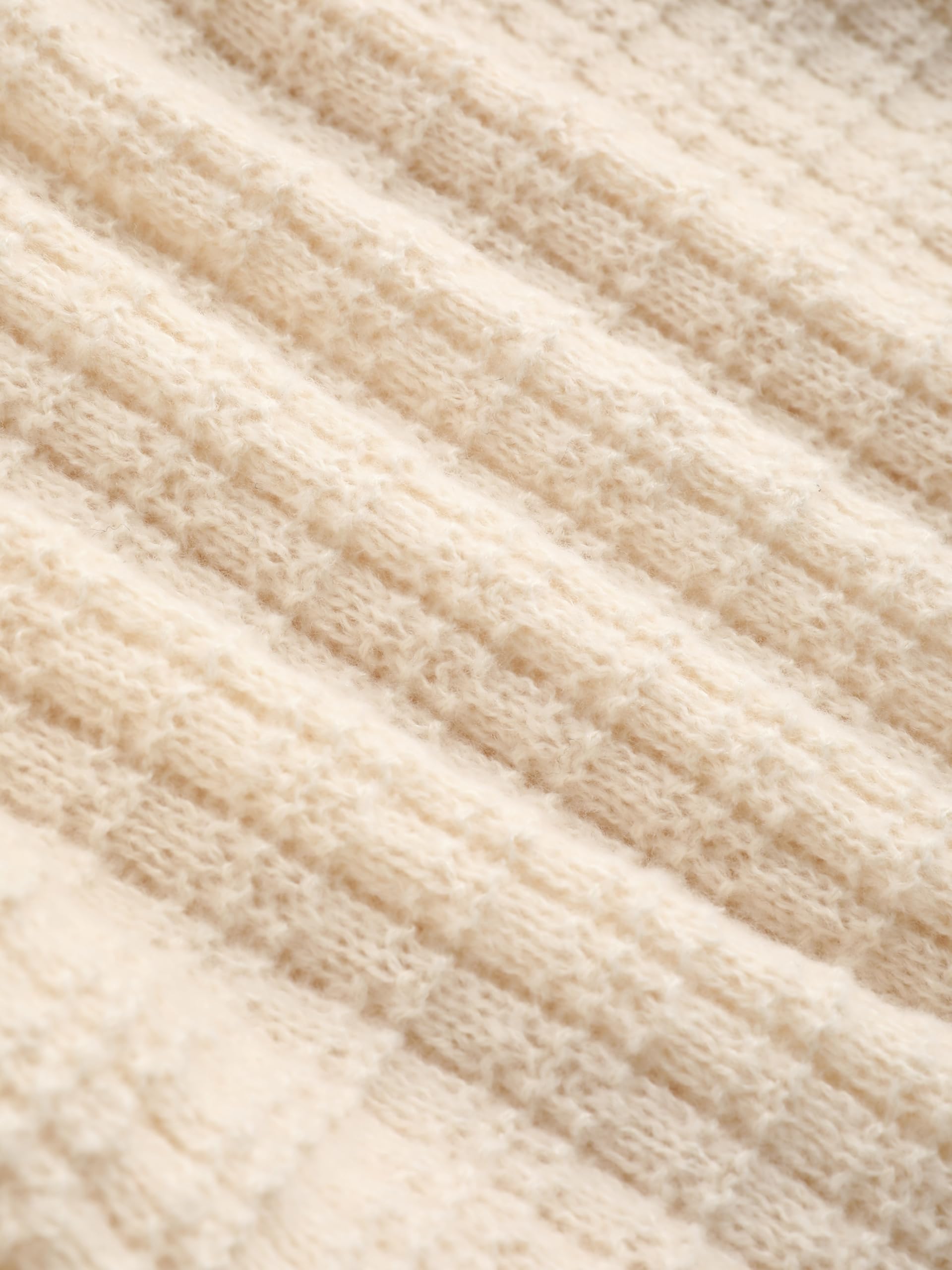 Cream-colored waffle check crew neck cardigan - Image 2