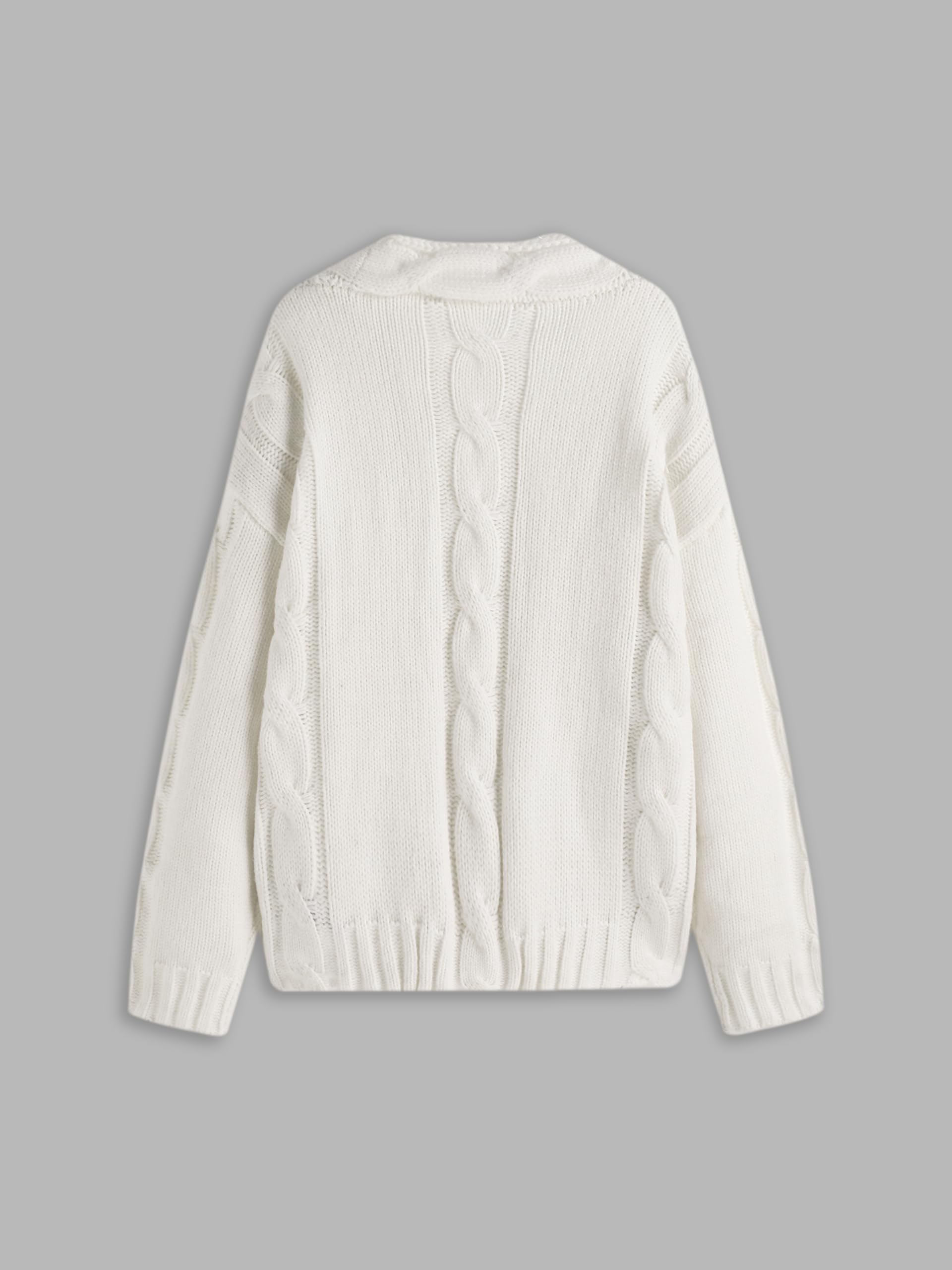 Ivory cable knit shawl collar cardigan - Image 7
