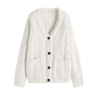 Ivory cable knit shawl collar cardigan