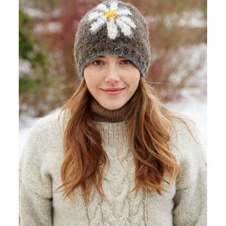 Mocha Daisy Pom-Pom Knitted Hat