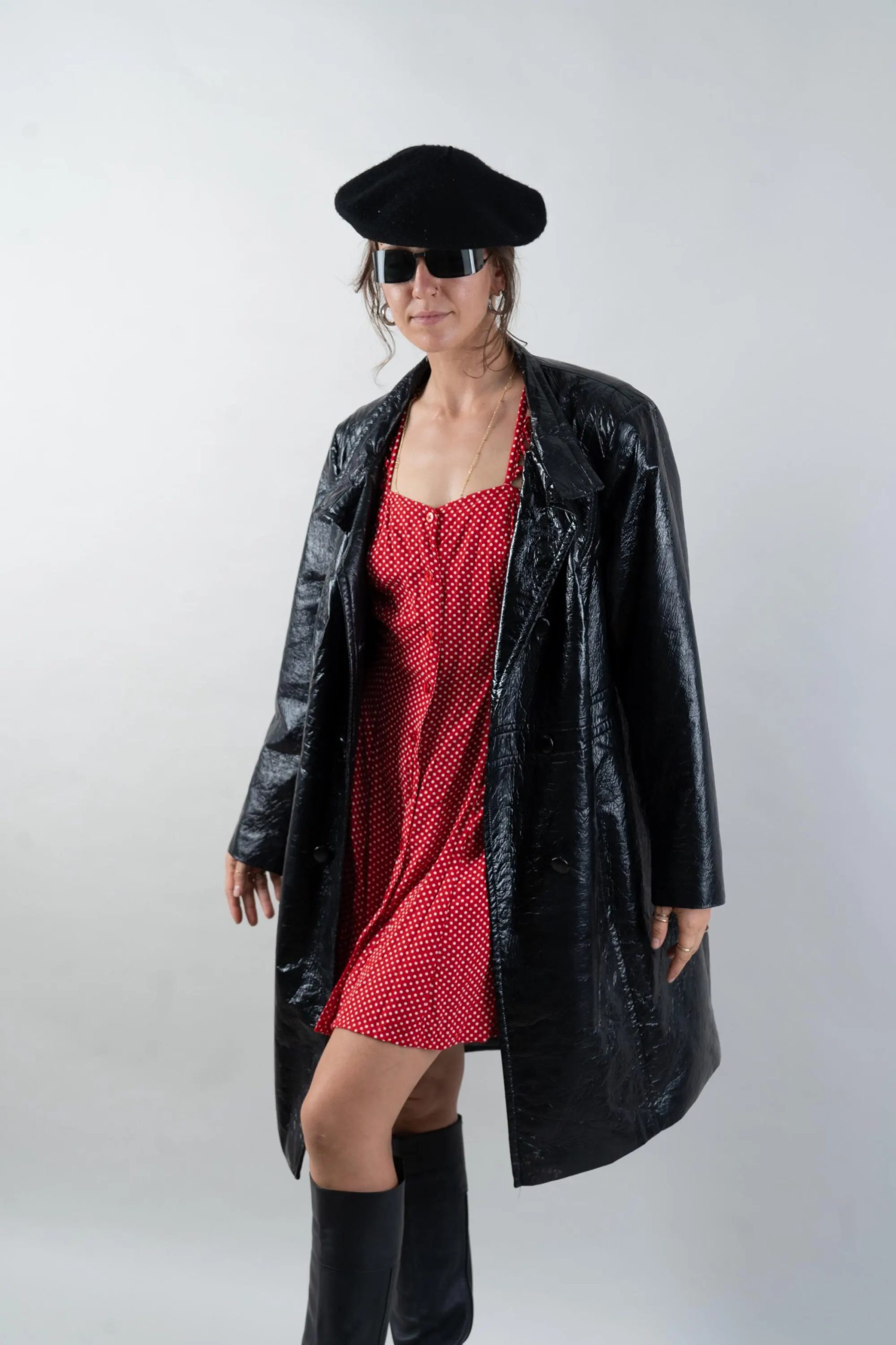 patent leather trench coat