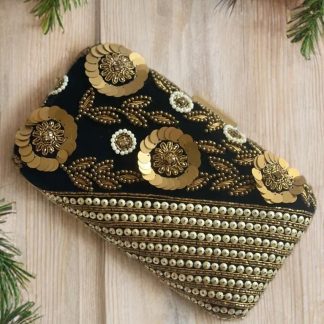 Exquisite black and gold floral clutch