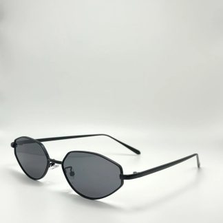 Frameless polygonal black metal frame sunglasses