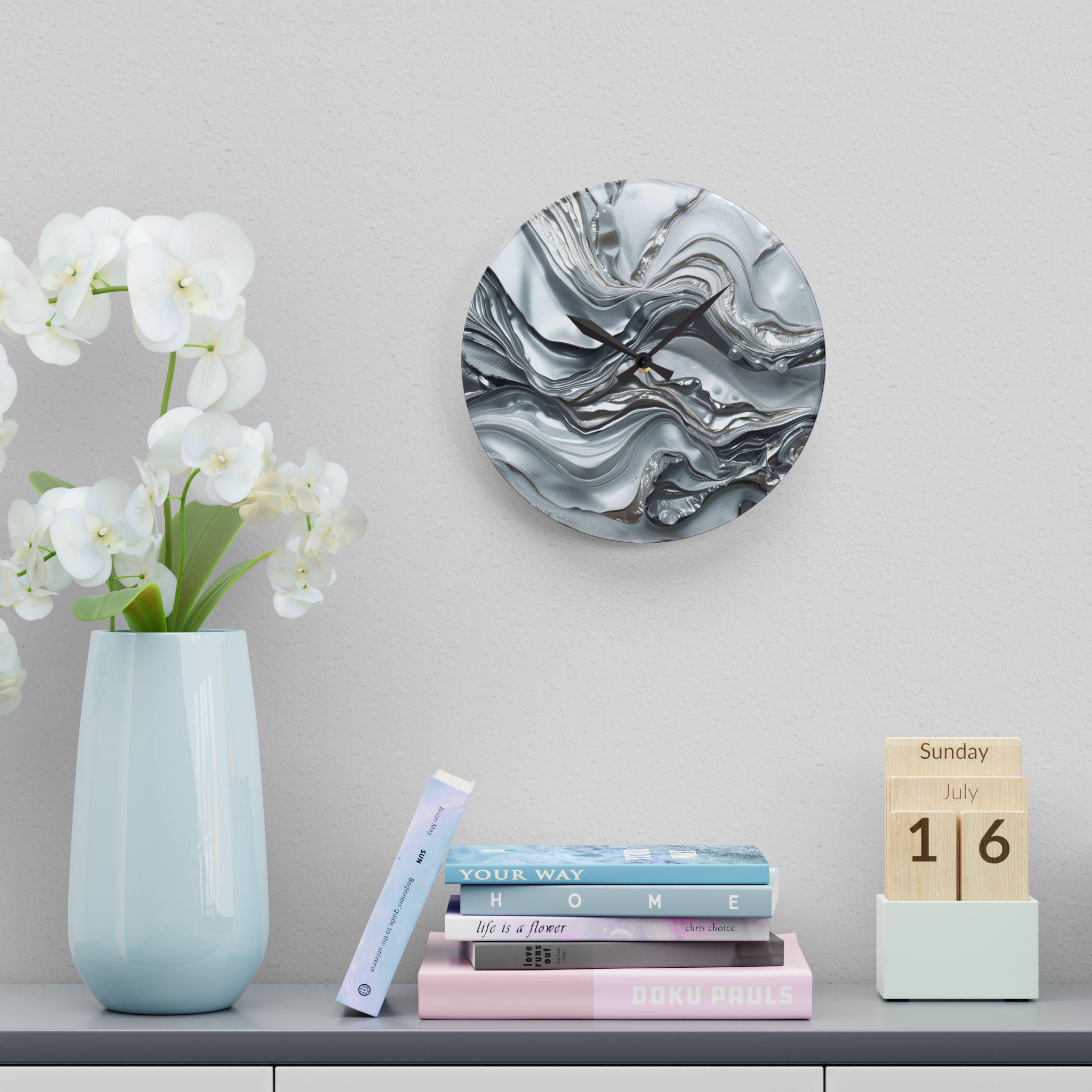 Luxury Silver Marble Abstract Wall Clock