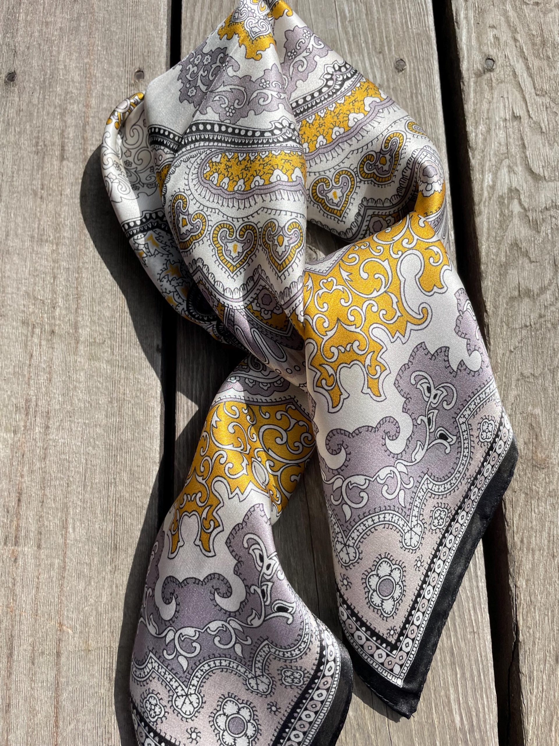 Gold and gray paisley vintage pattern square scarf - Image 9