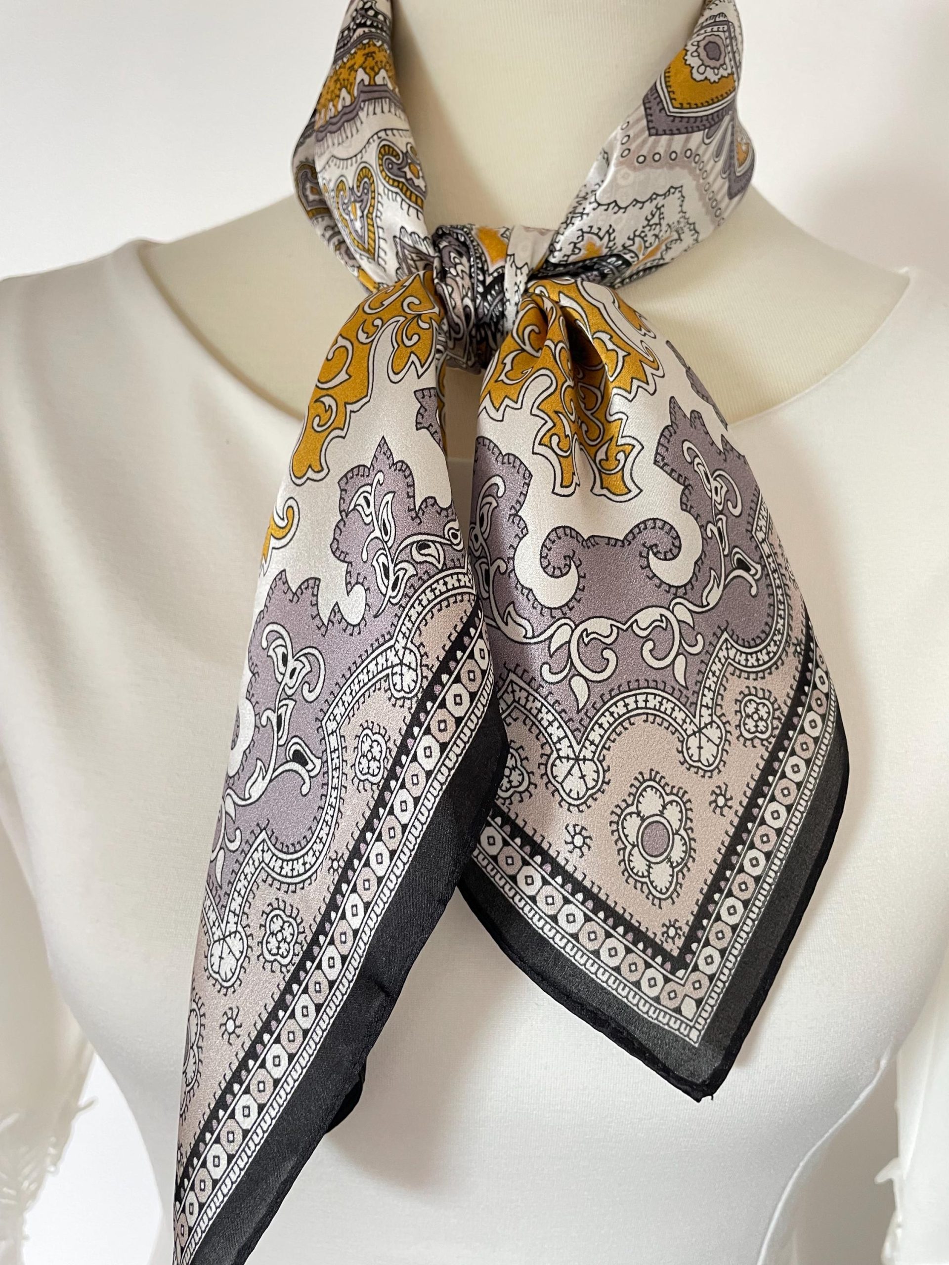 Gold and gray paisley vintage pattern square scarf - Image 8