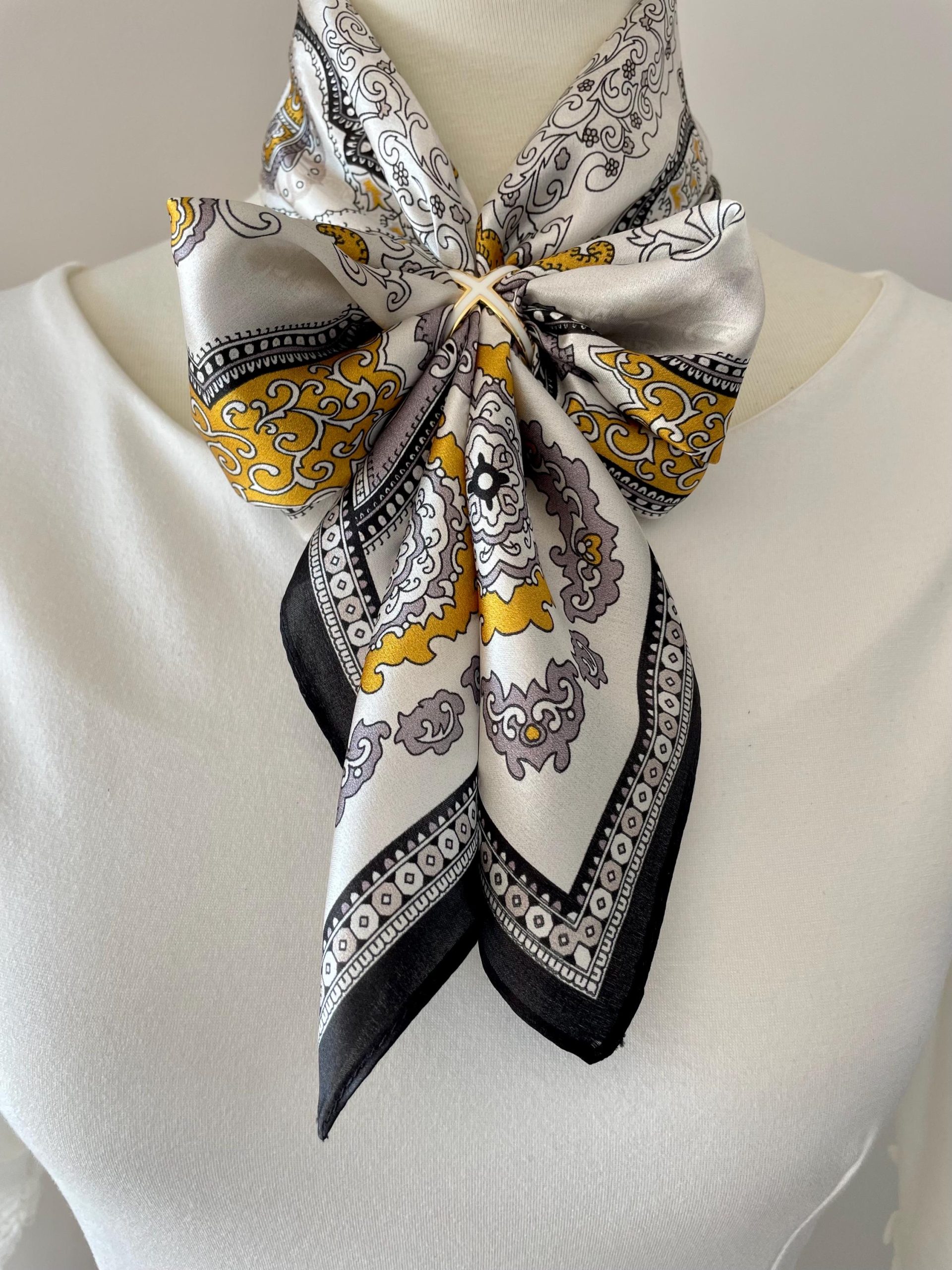Gold and gray paisley vintage pattern square scarf - Image 7