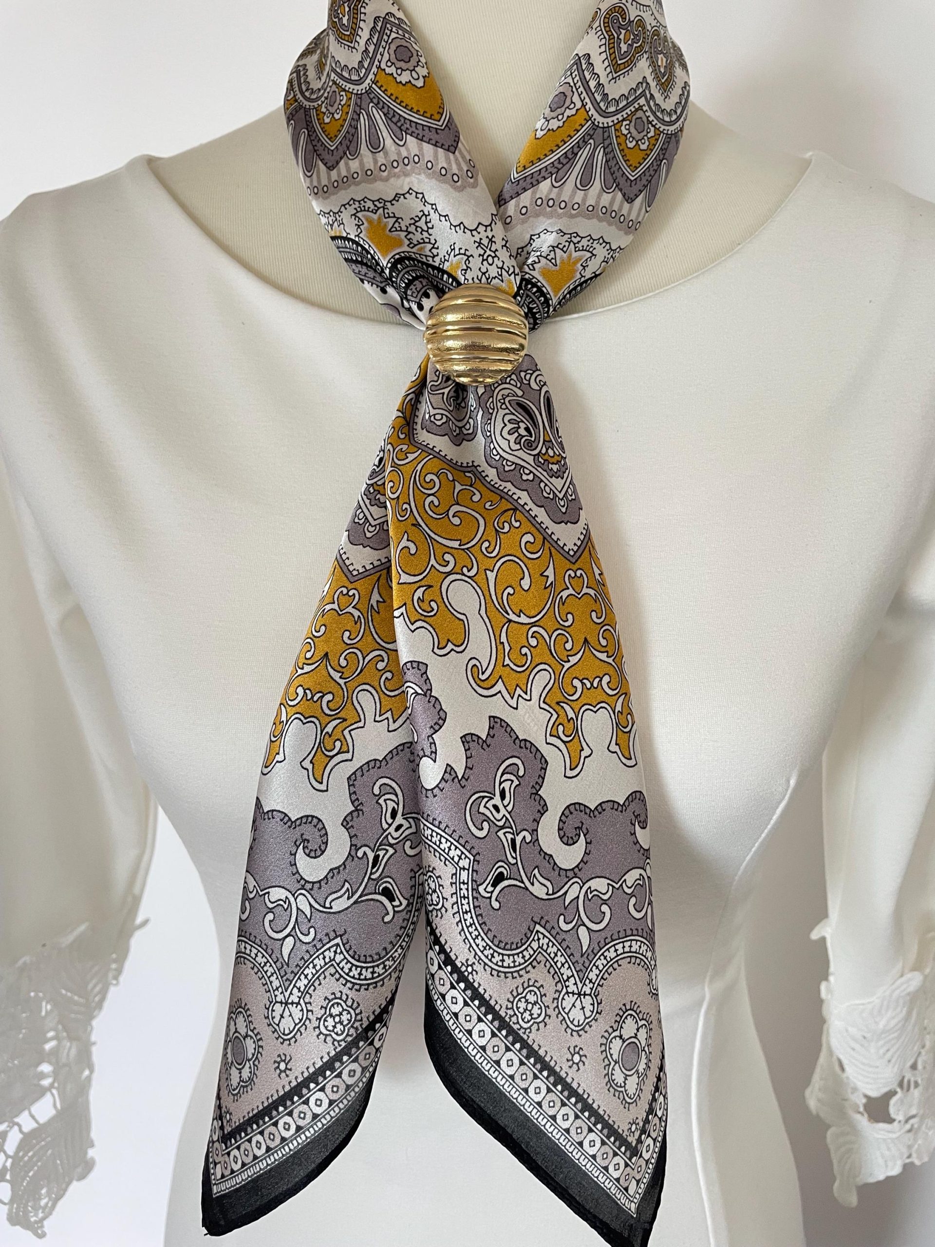 Gold and gray paisley vintage pattern square scarf - Image 5