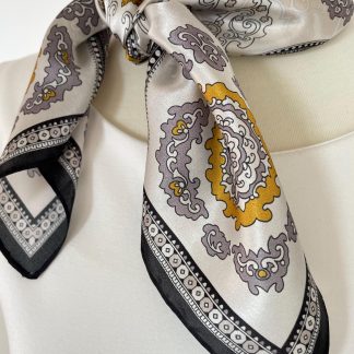 Gold and gray paisley vintage pattern square scarf